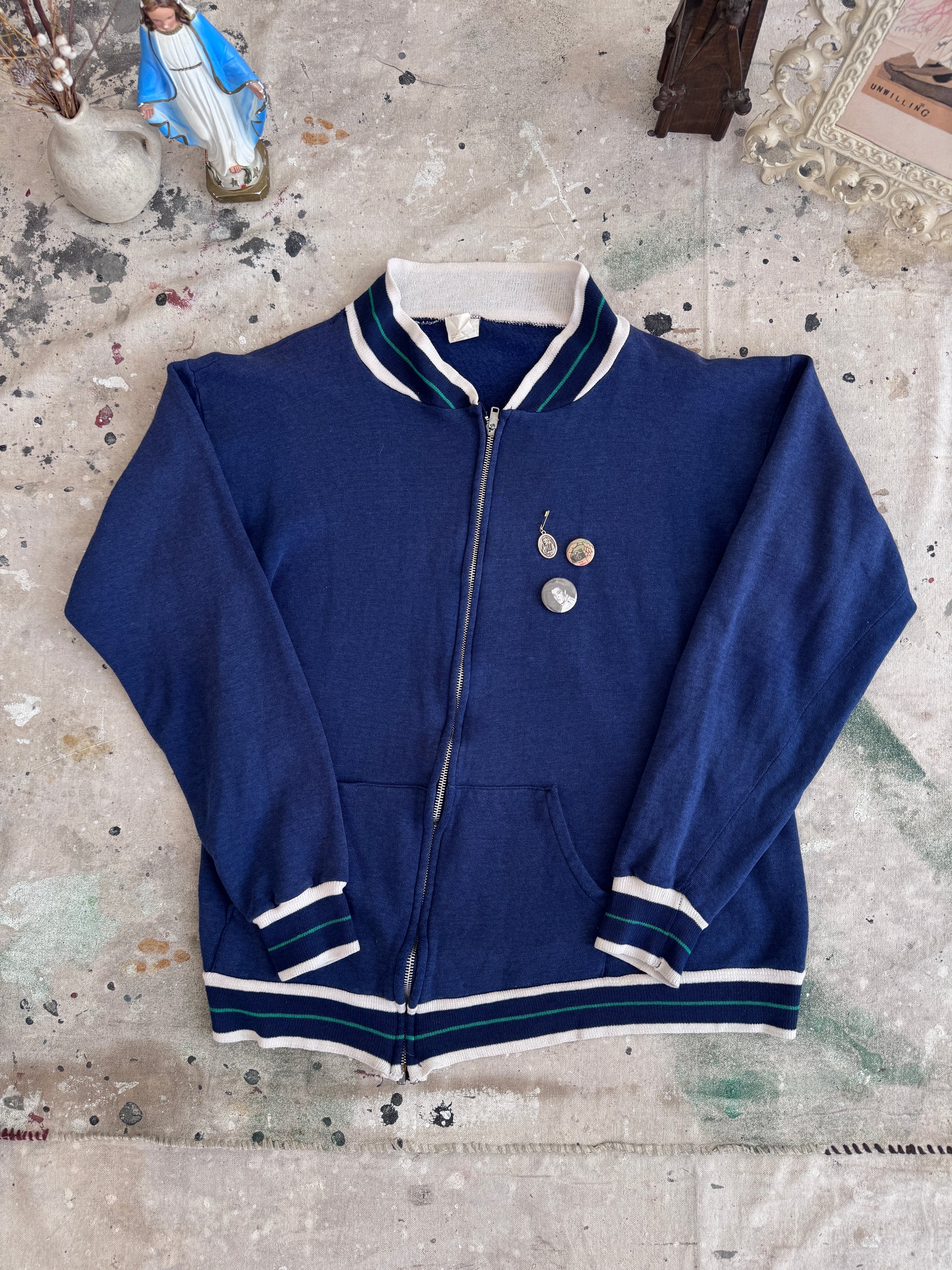 1980s Zip-Up Athletic Sweatshirt w/ Pins