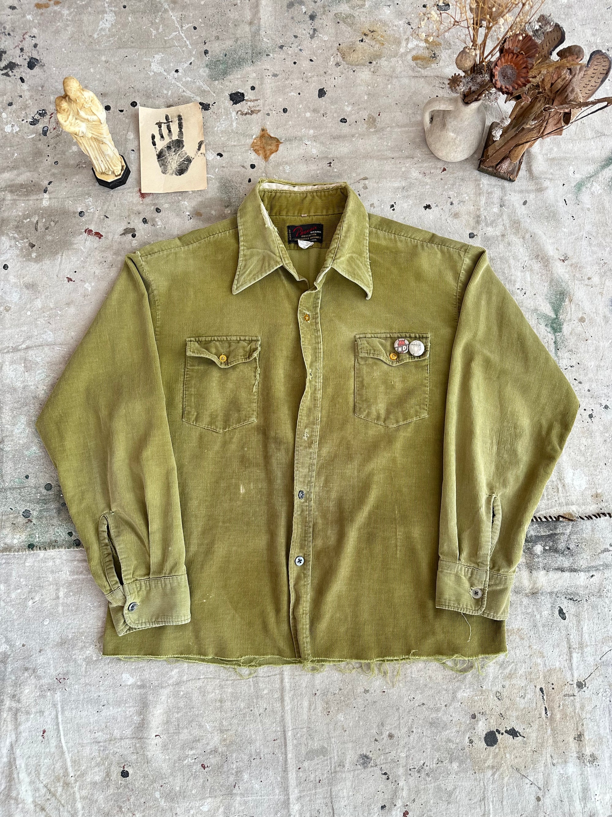 1970s Thrashed Corduroy Shirt W/ Pins