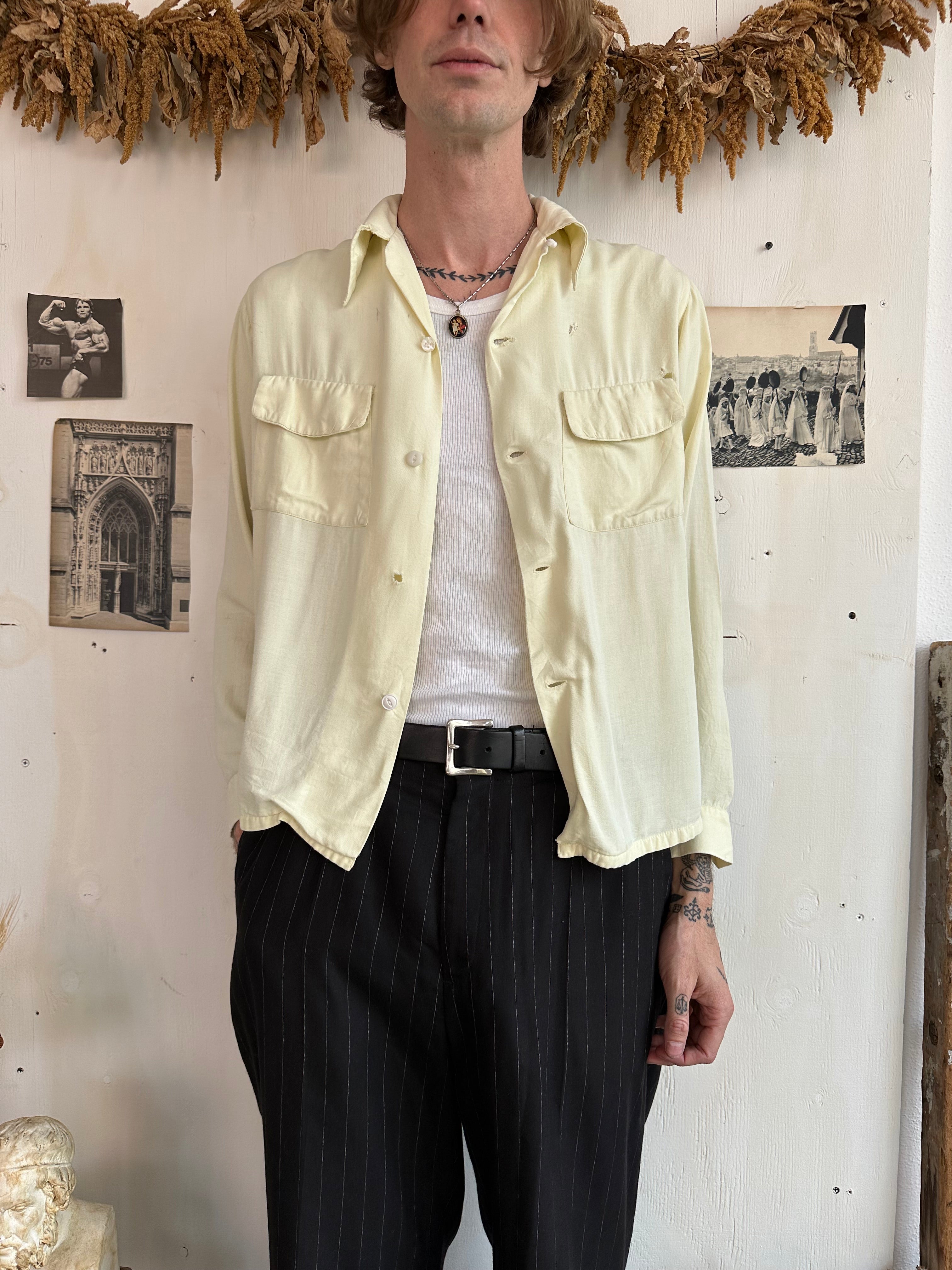 1950s Thrashed Gabardine Loop Collar Button Up (Boxy M)