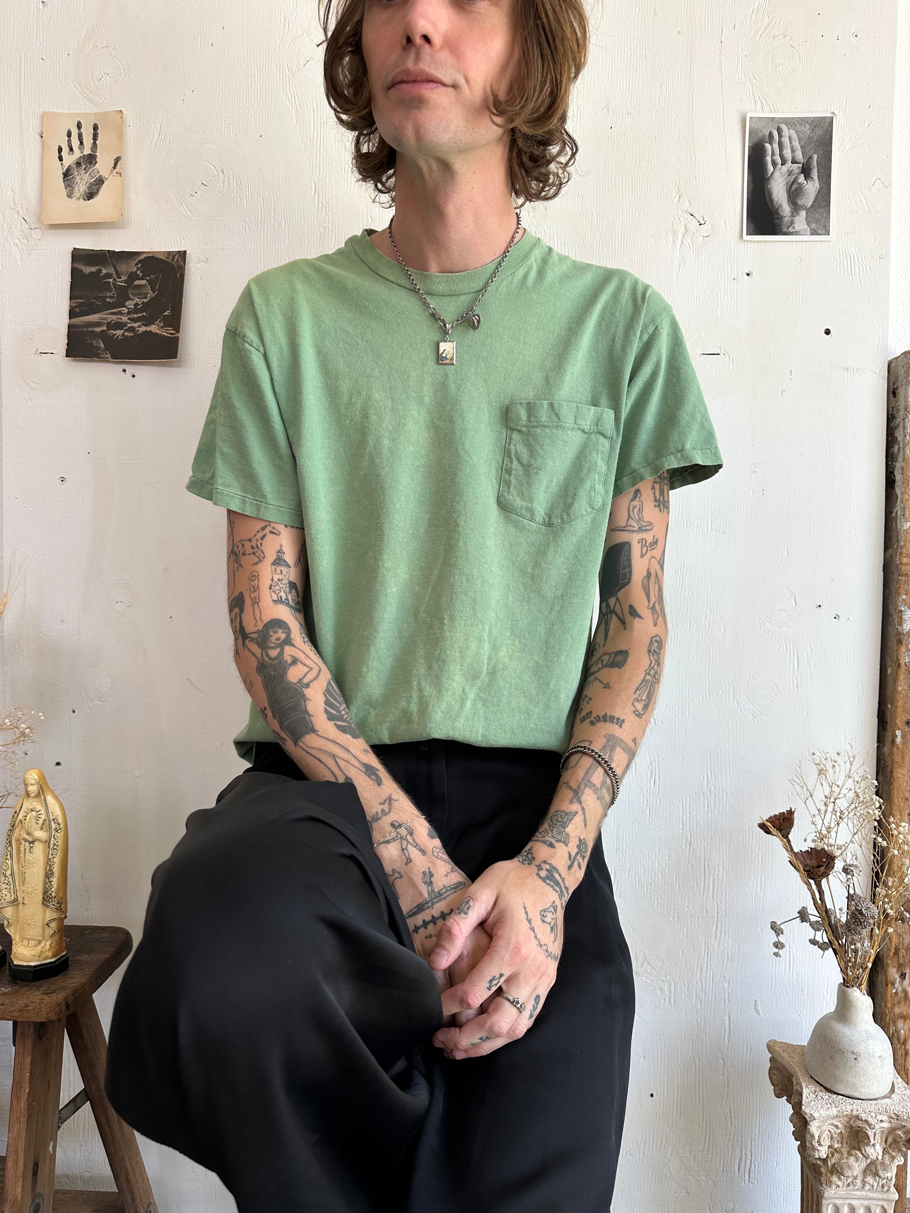 1990s Sun Faded Green Pocket Tee (L)