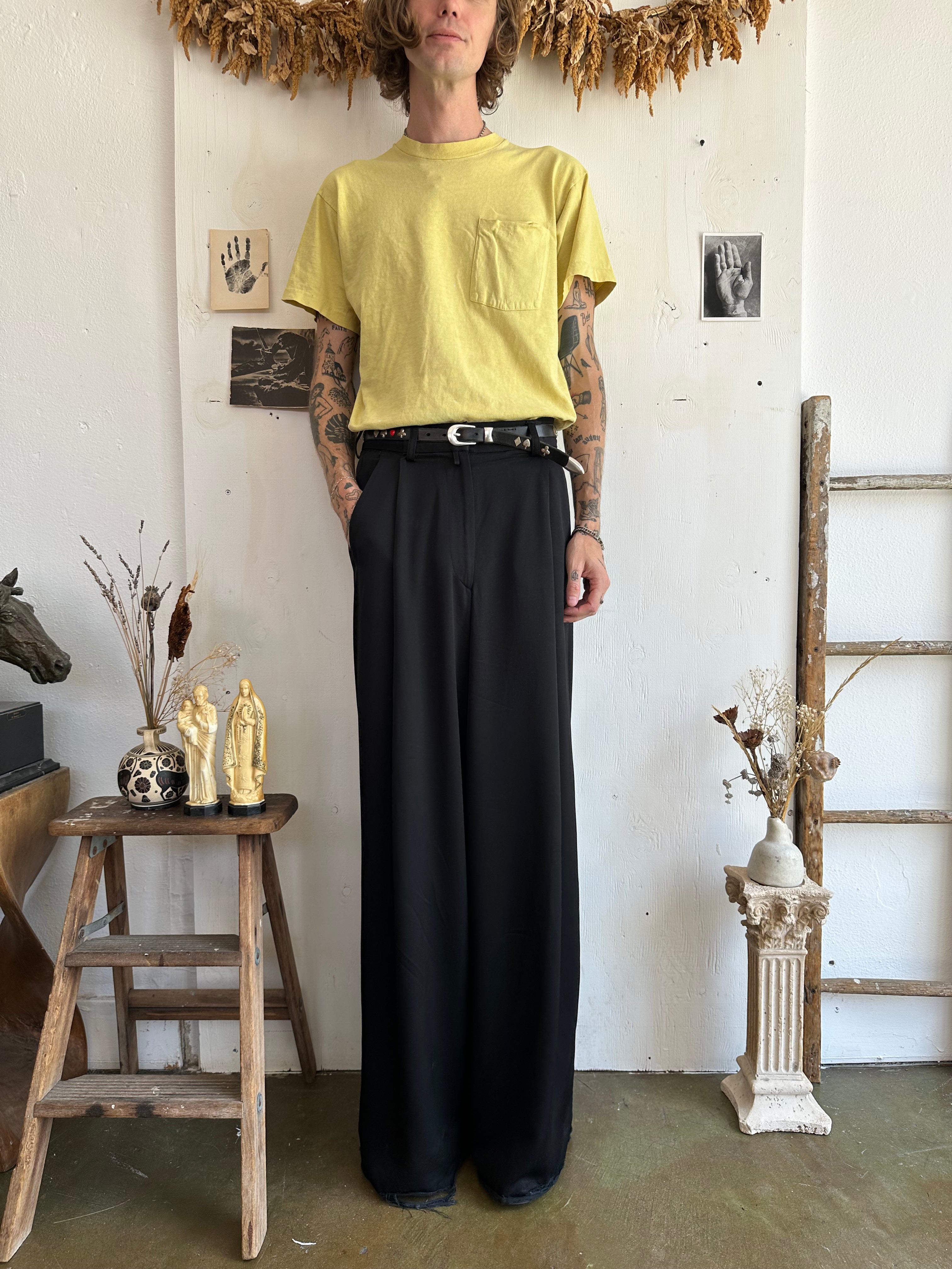 1990s Faded Canary Yellow Pocket Tee (L)