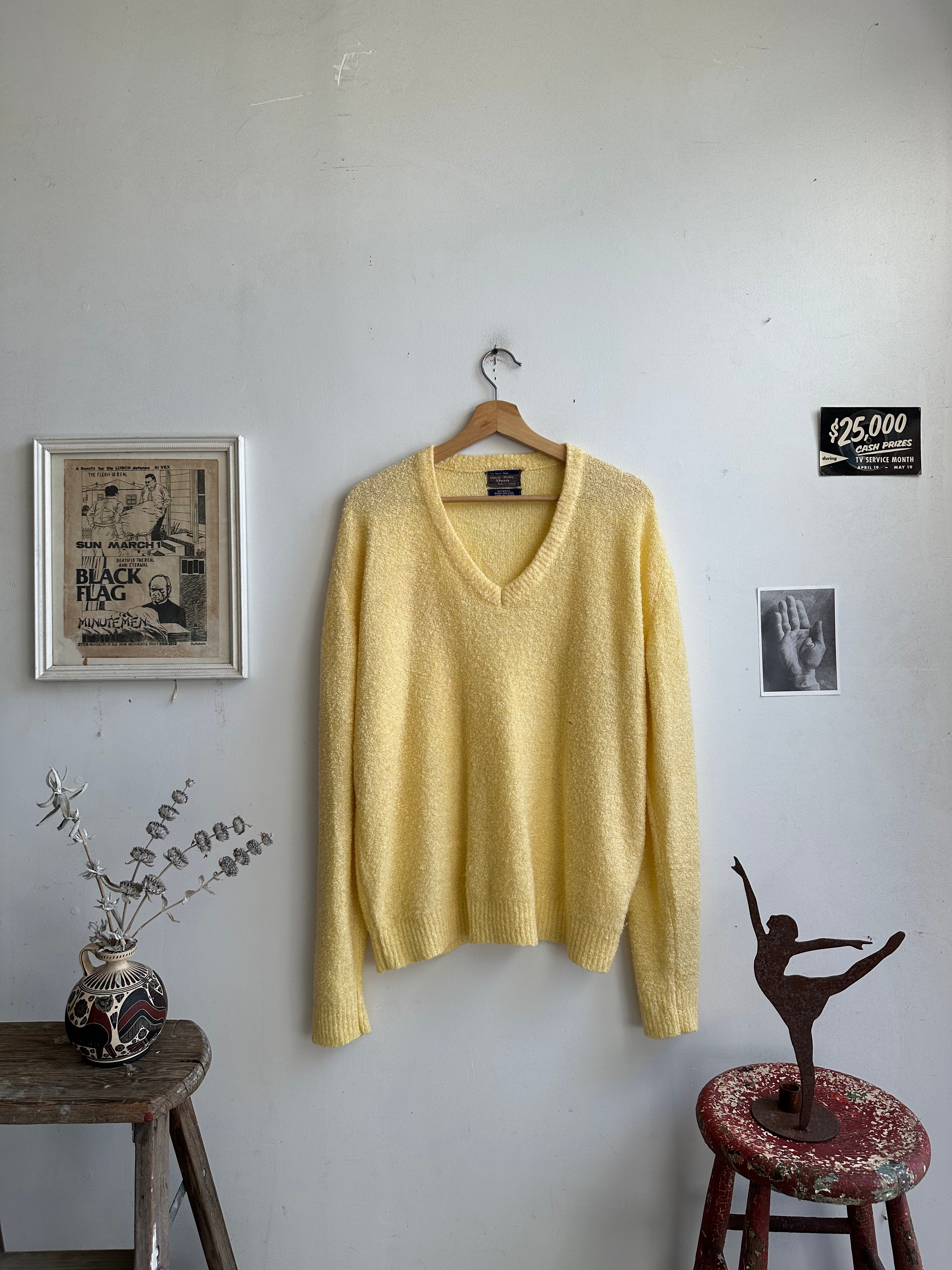 1970s Yellow Knit V Sweater (M/L)