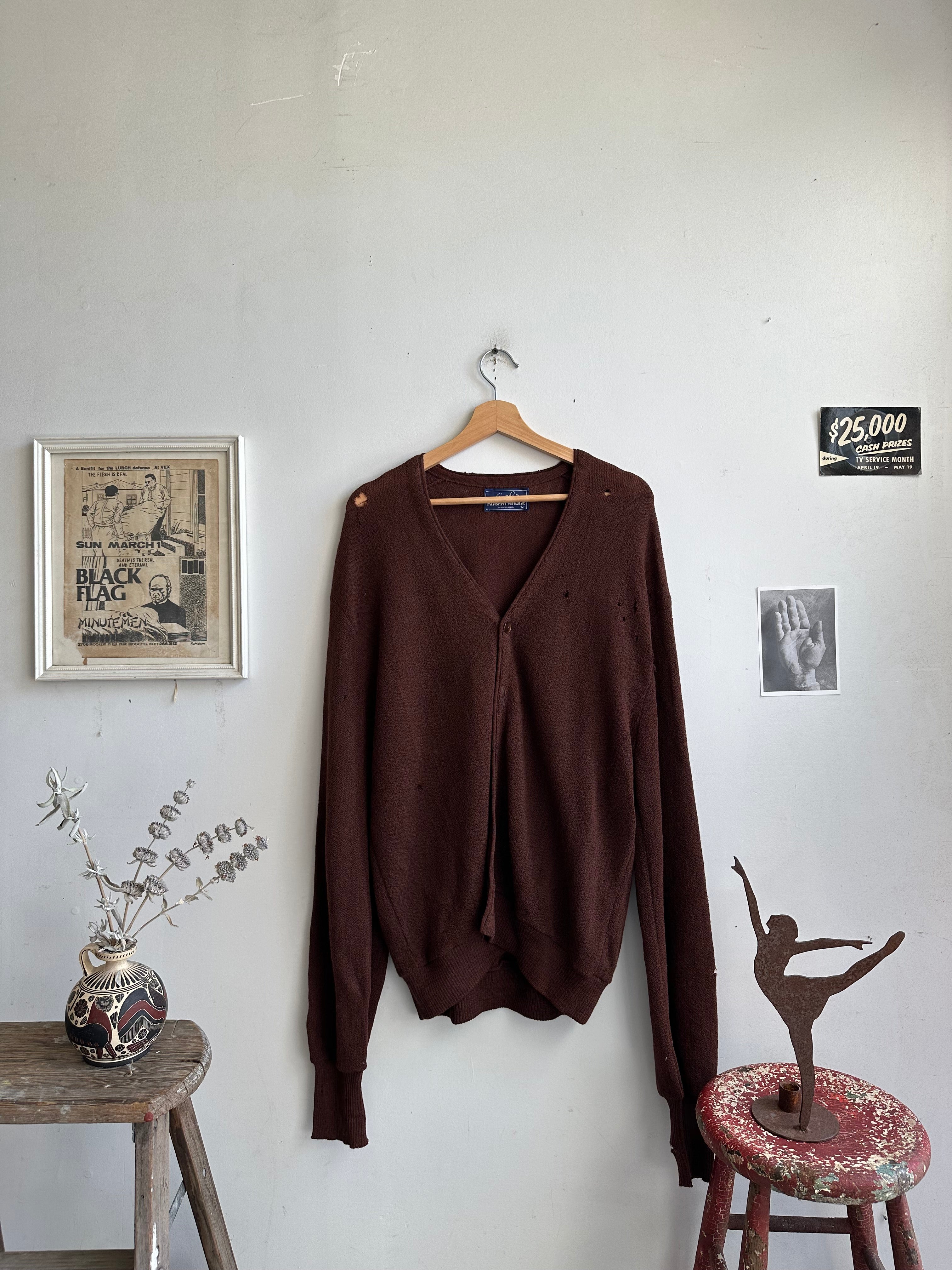 1970s Oversized Thrashed Knit Cardigan (XXL)