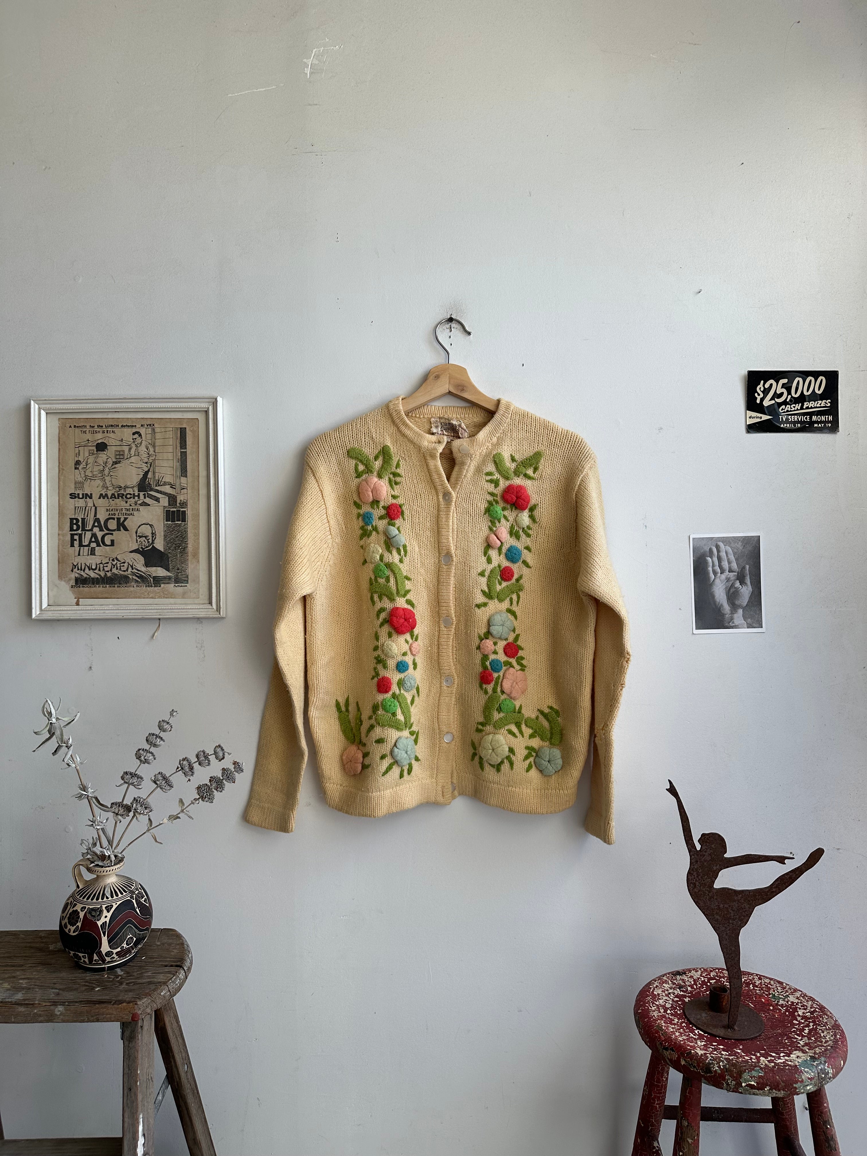 1960s Flower Knit Cardigan (S/M)