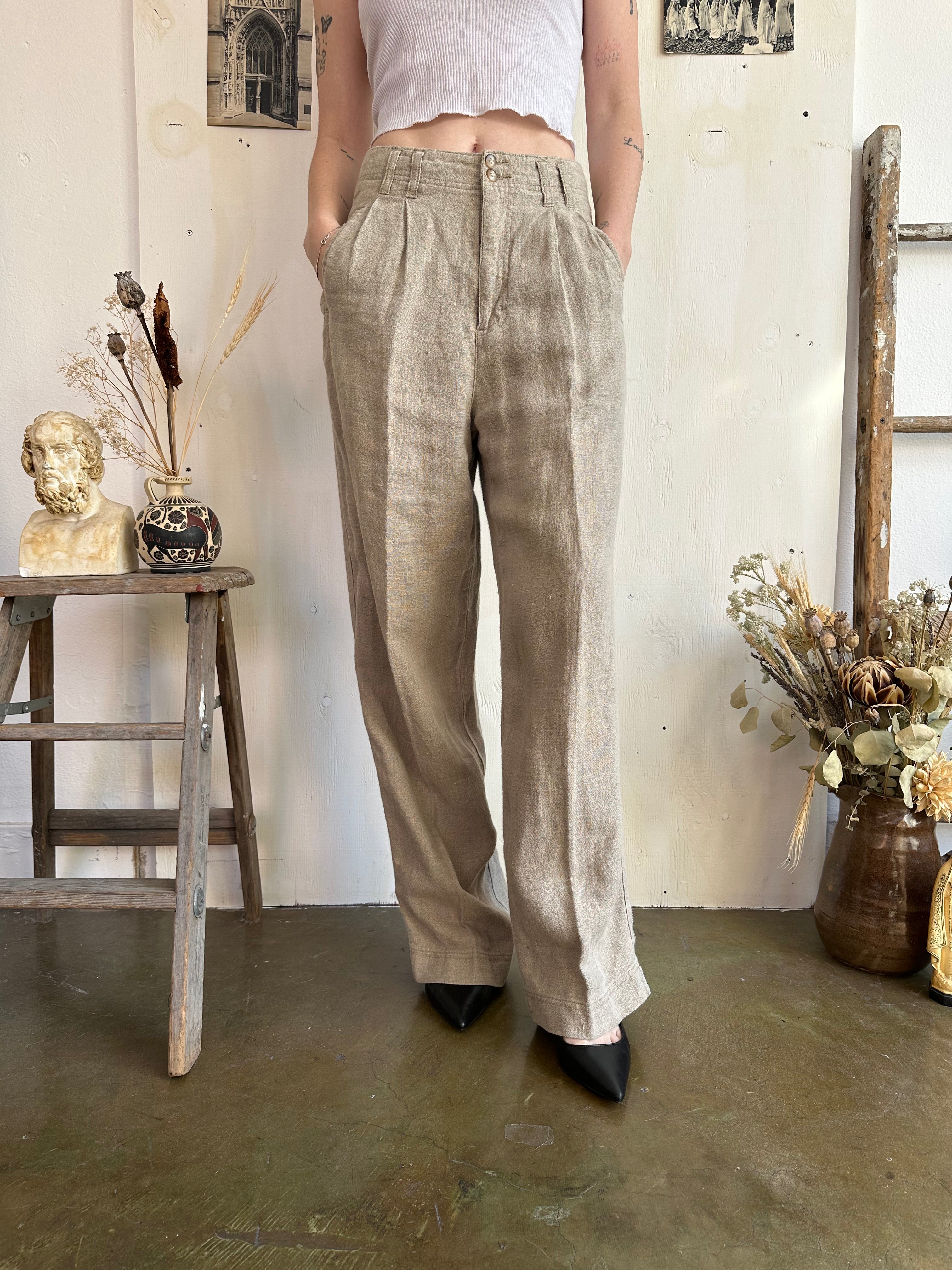 1990s Baggy Linen Pleated Trousers (28/31)