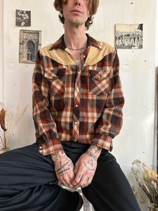 1970s Corduroy Detail Snap Button Western Flannel (M/L)