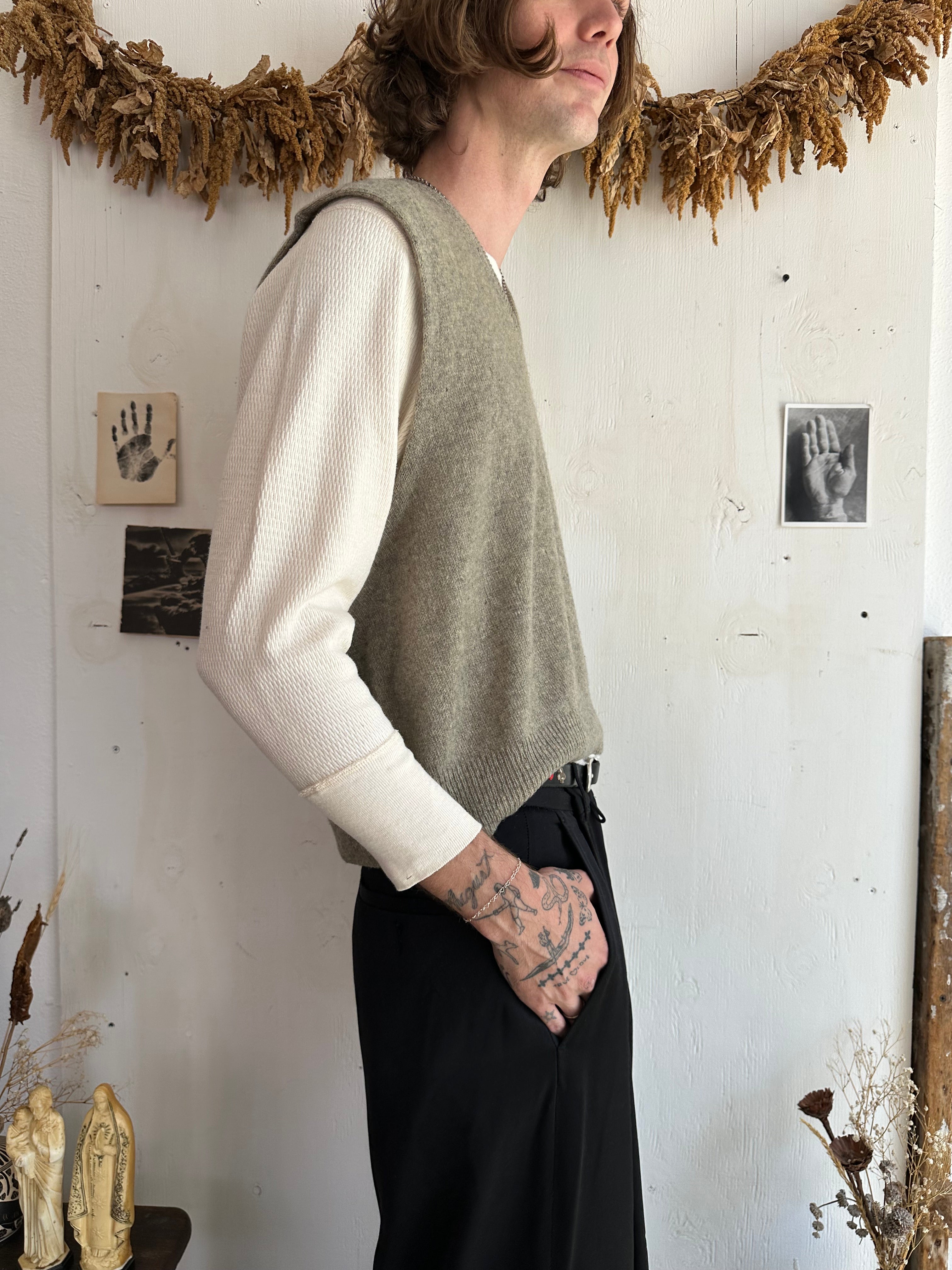 1960s Thermal and Trashed V-Neck Set (Boxy S/M)