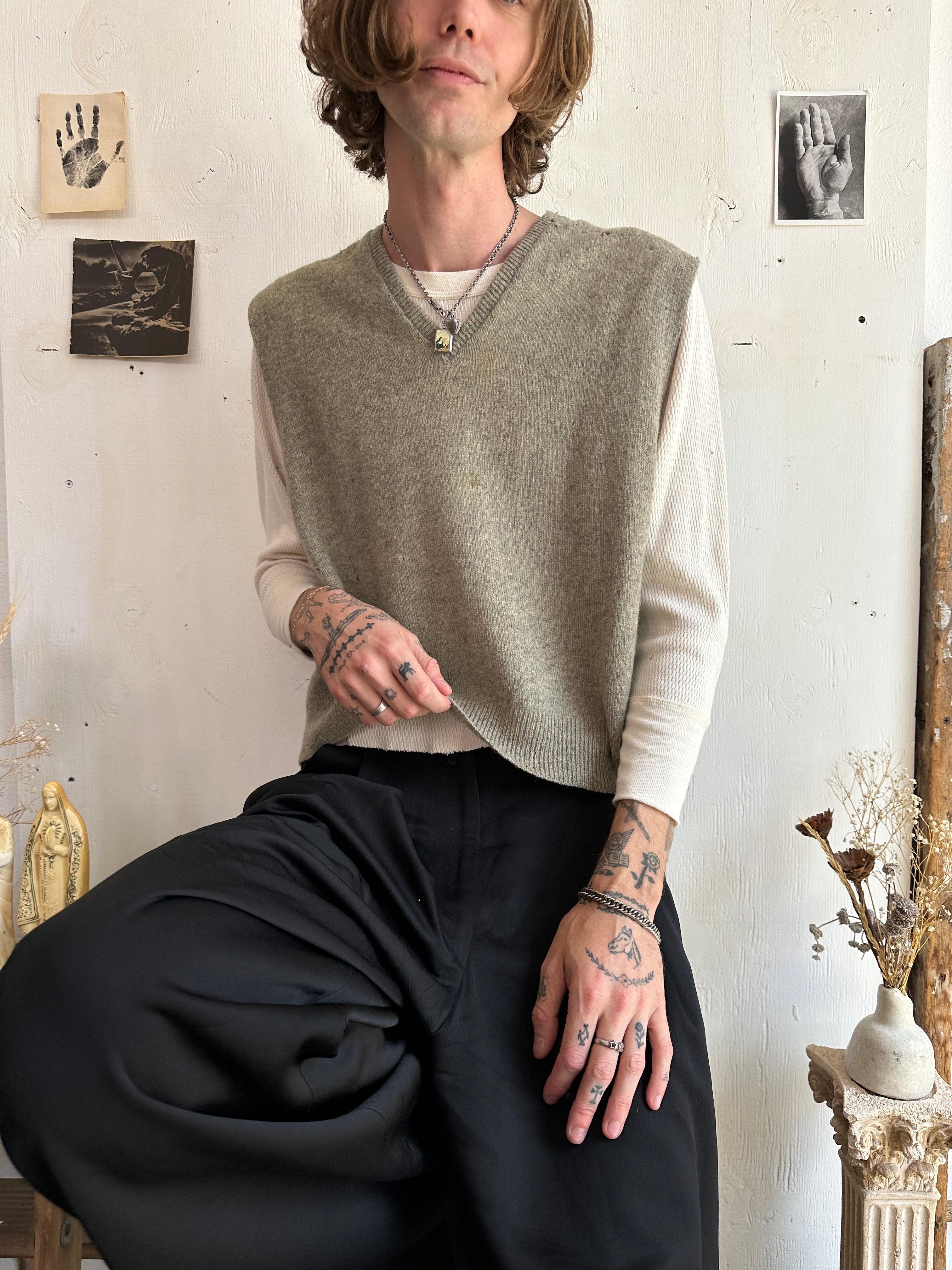 1960s Thermal and Trashed V-Neck Set (Boxy S/M)