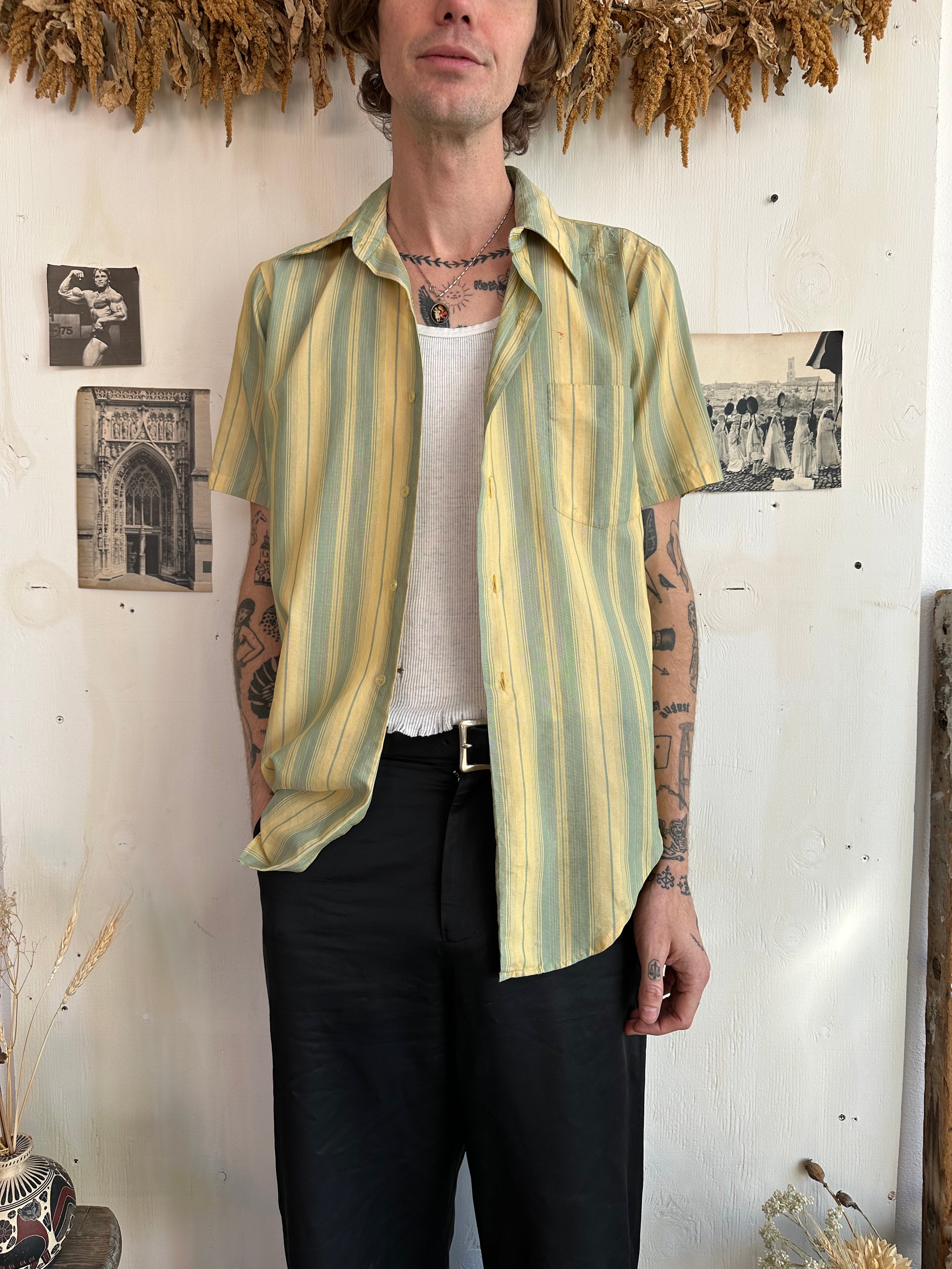 1970s Thrashed Striped Button-Up (M)