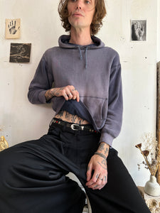 1950s Sunfaded Midnight Black Thermal Lined Hoodie (Boxy S/M)