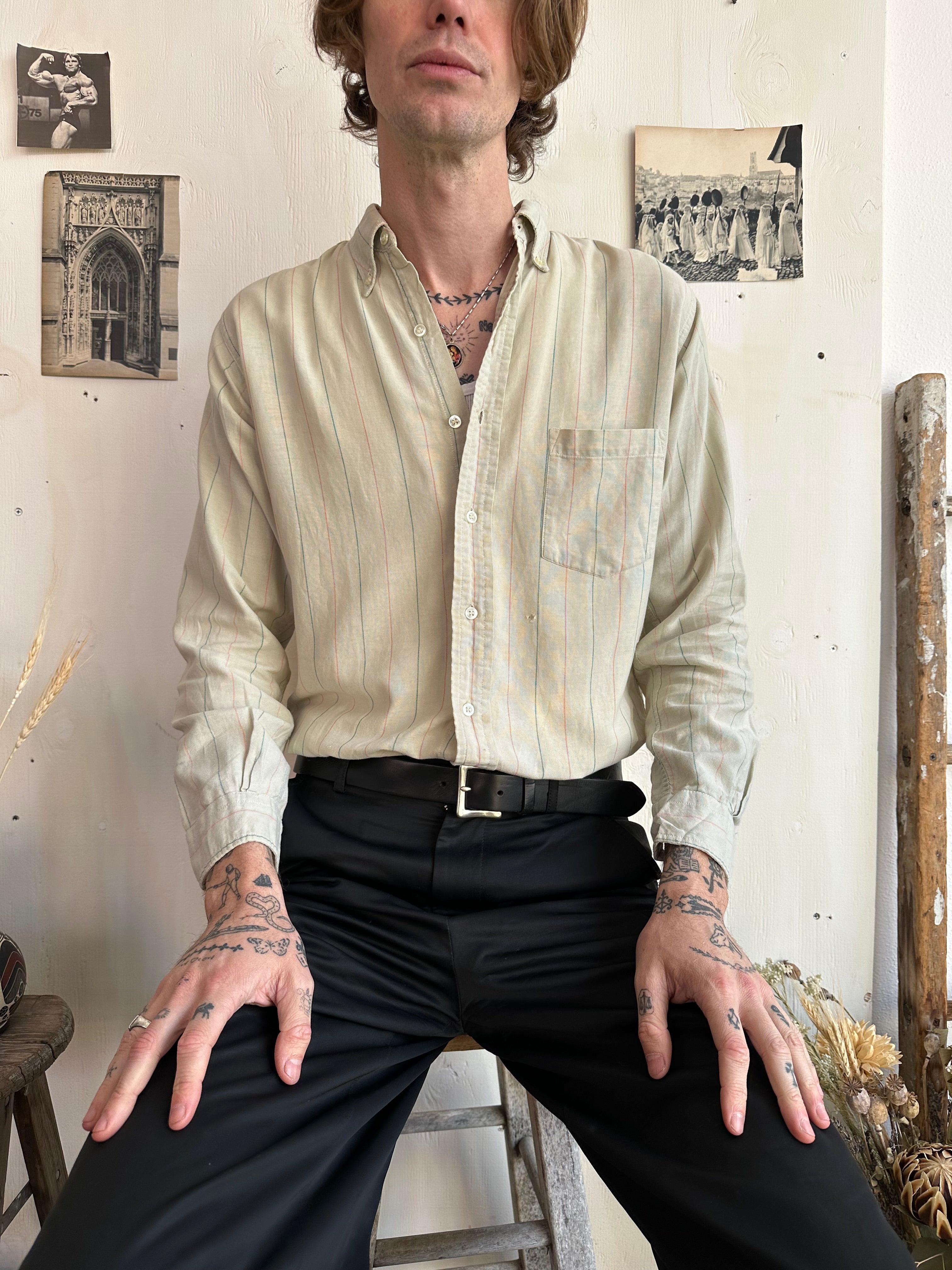 1940s Sun-Faded Striped Button-Up Shirt (M)