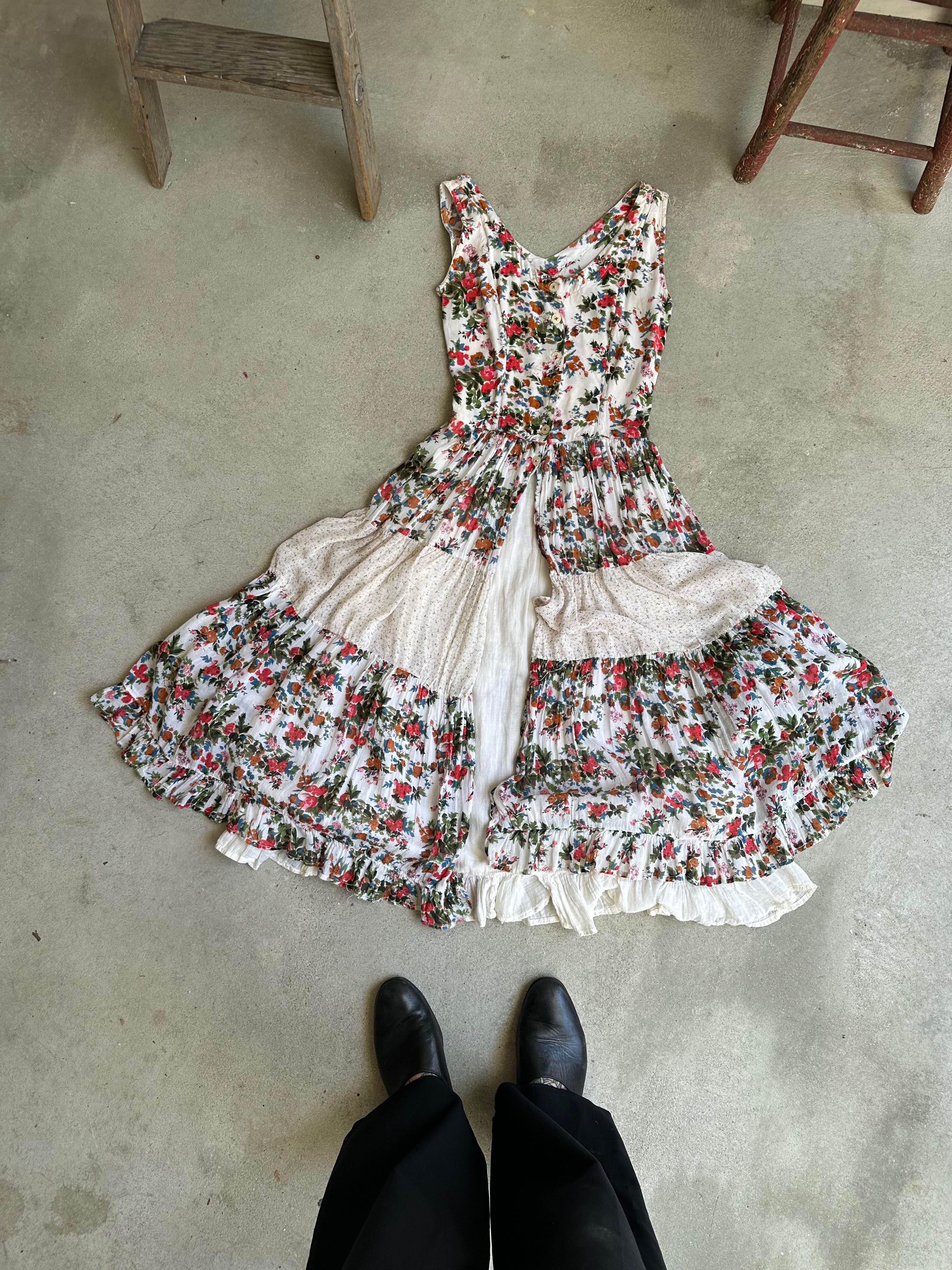 1980s Floral Gauze lined Dress (XS/S)