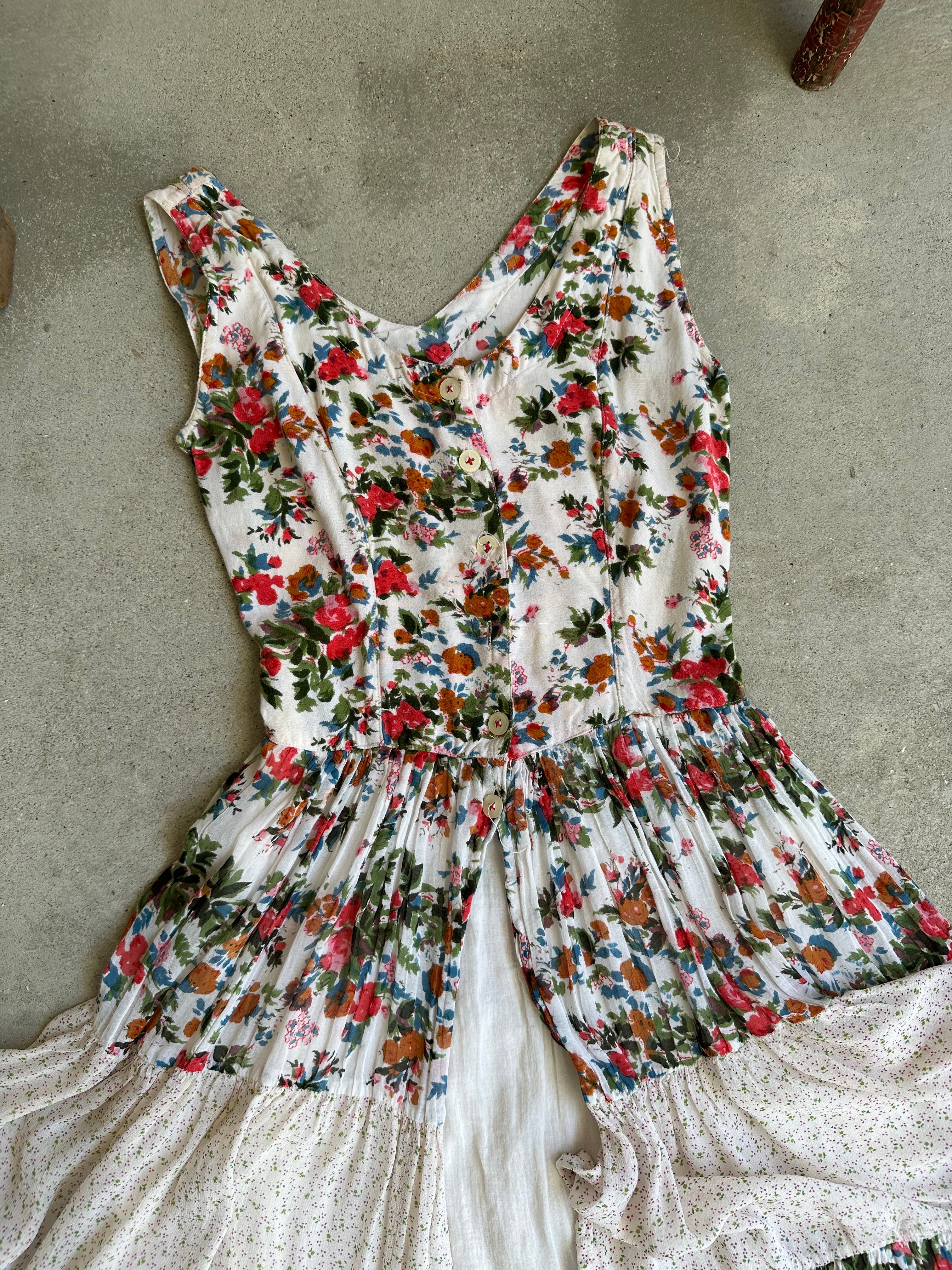 1980s Floral Gauze lined Dress (XS/S)