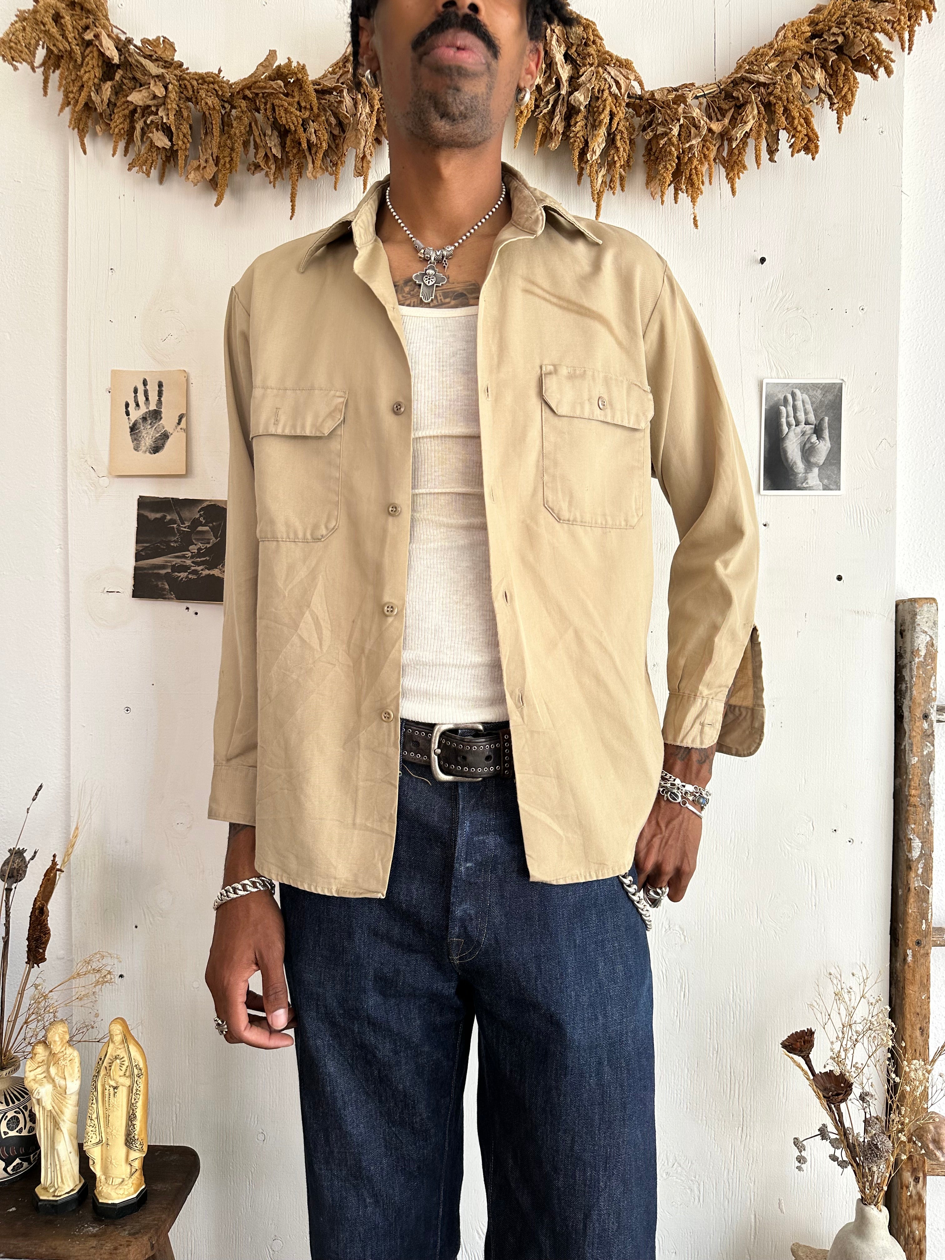 1960s Well Worn Khaki Workshirt (L)