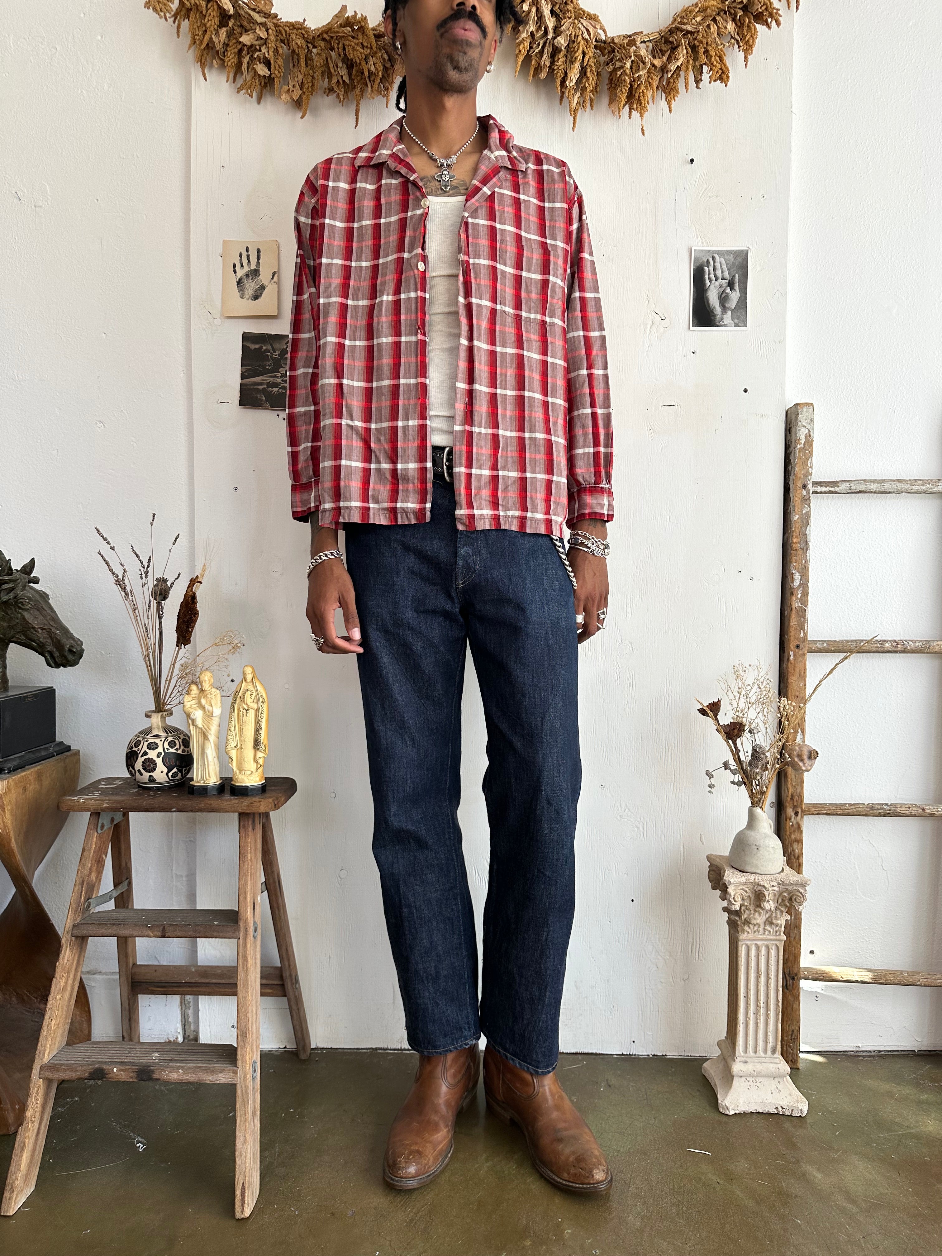 1950s Plaid Loop Collar Button Up (Boxy XL)