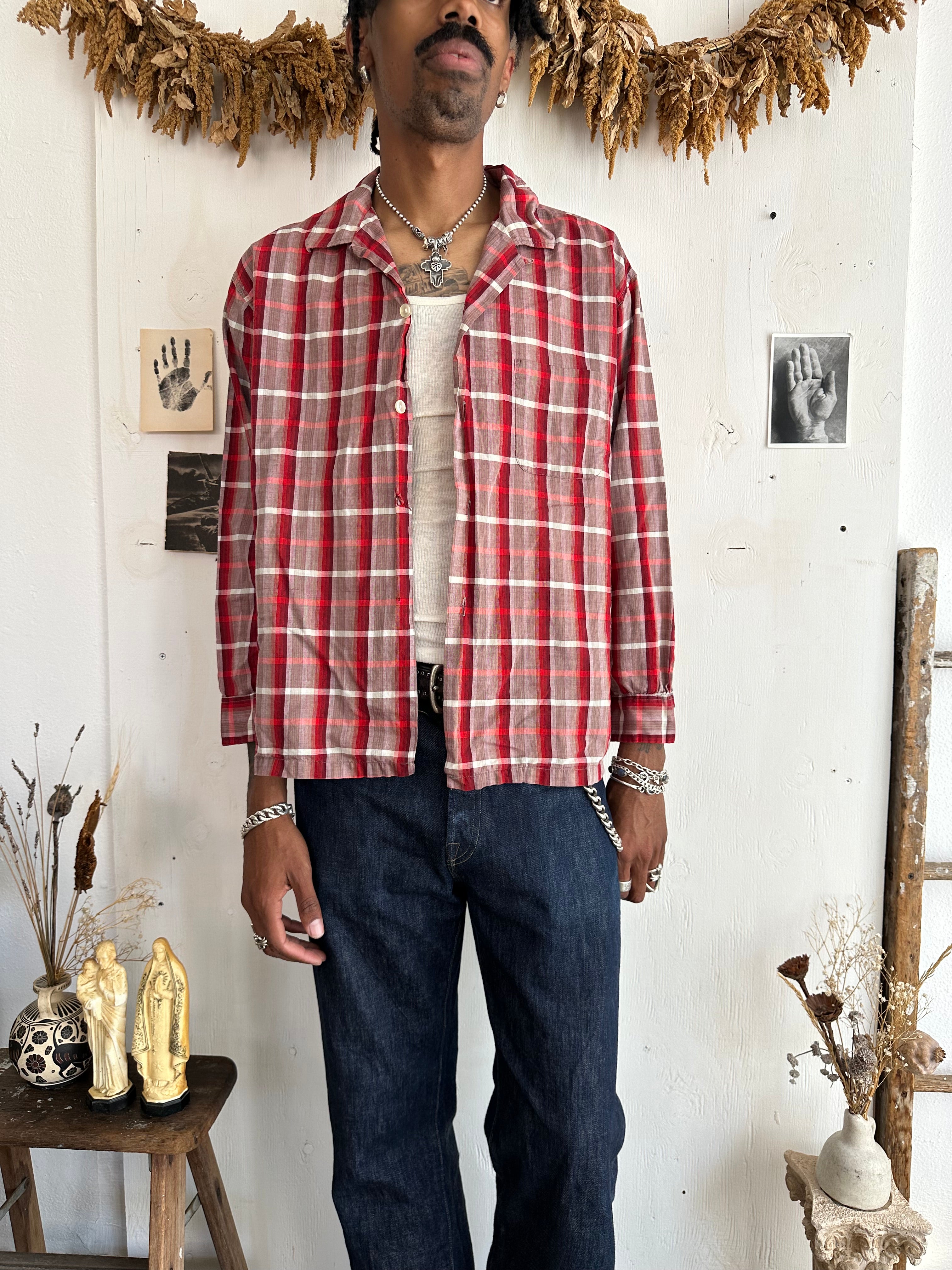 1950s Plaid Loop Collar Button Up (Boxy XL)