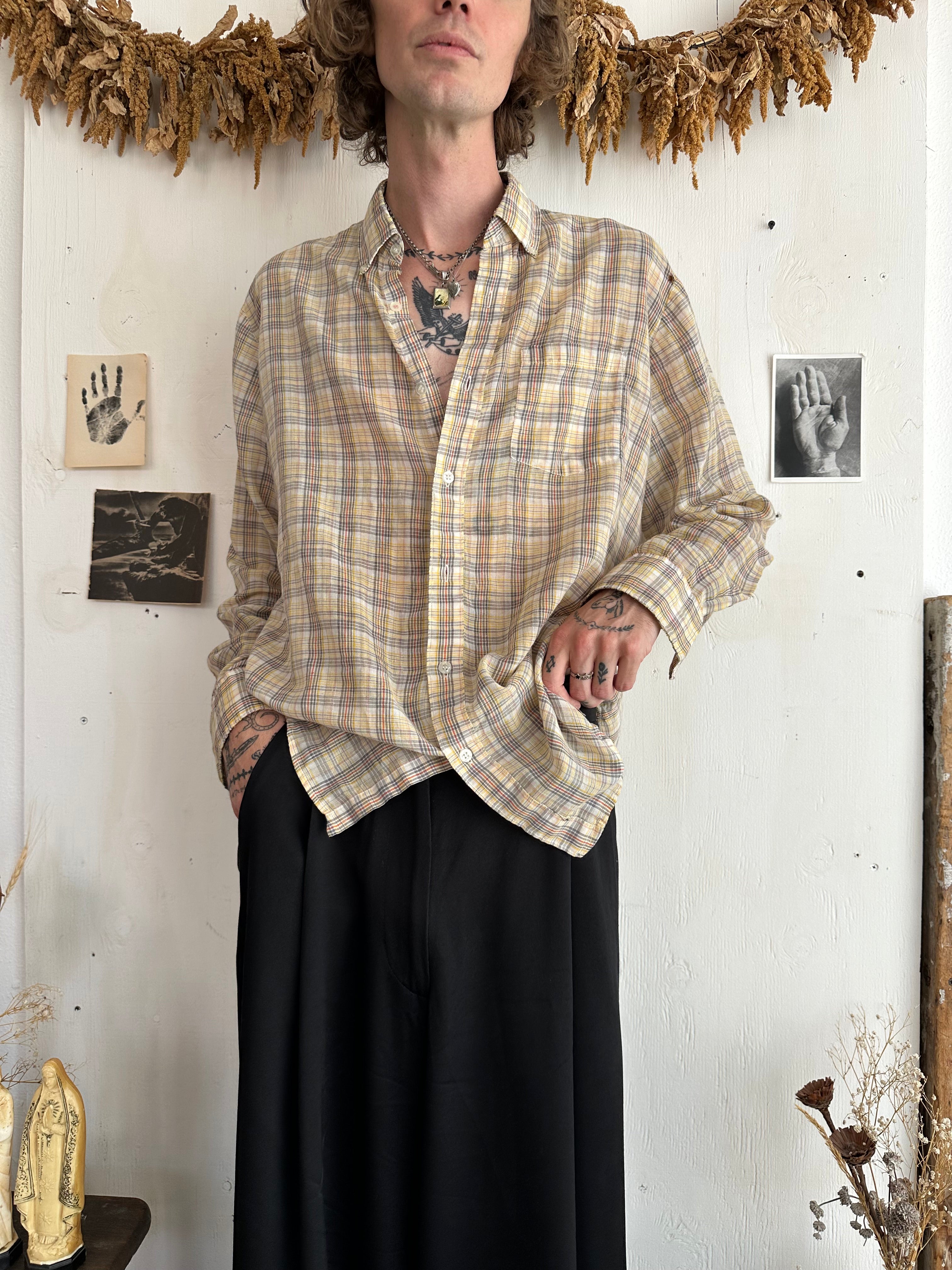 1980s Paper Thin Check Button Up (XL)