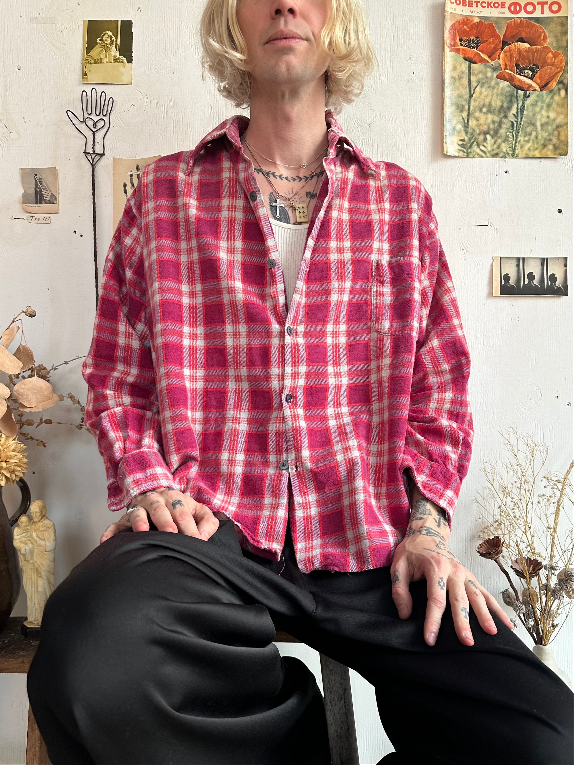 1970s Pink and Red Flannel