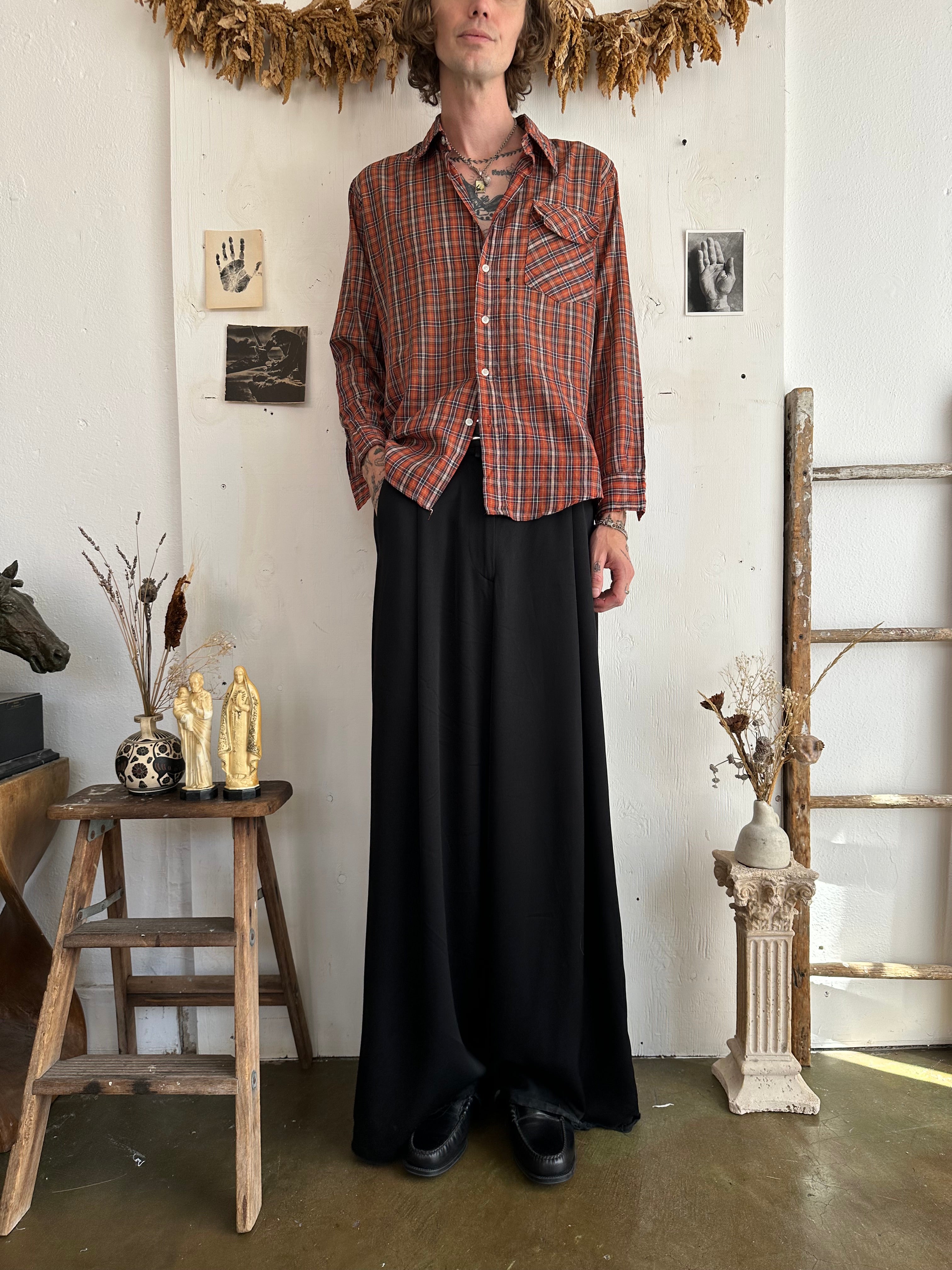 1970s Paper Thin Well Worn Plaid Shirt (L)