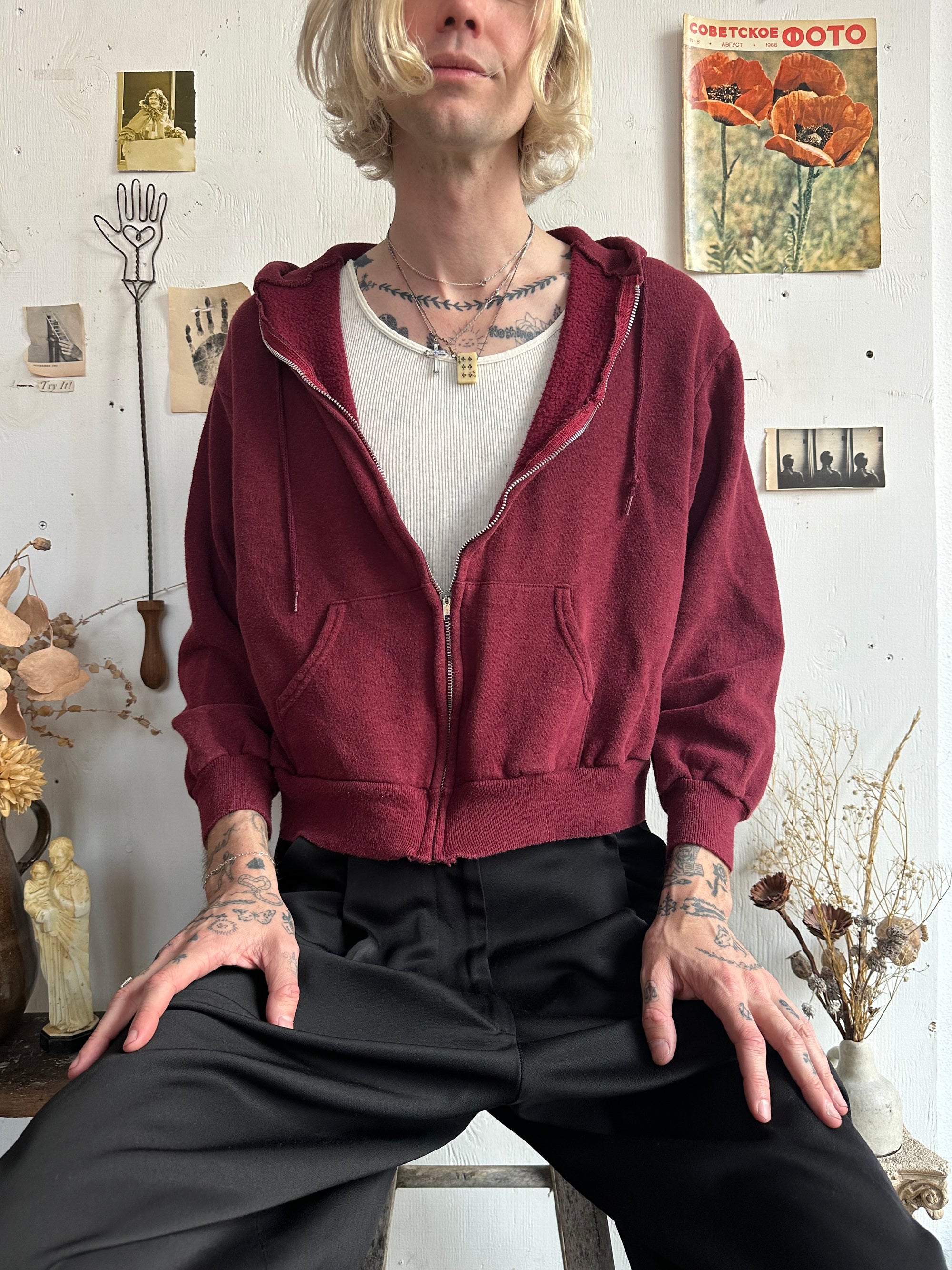 1980s Burgundy Zip-Up Hoodie