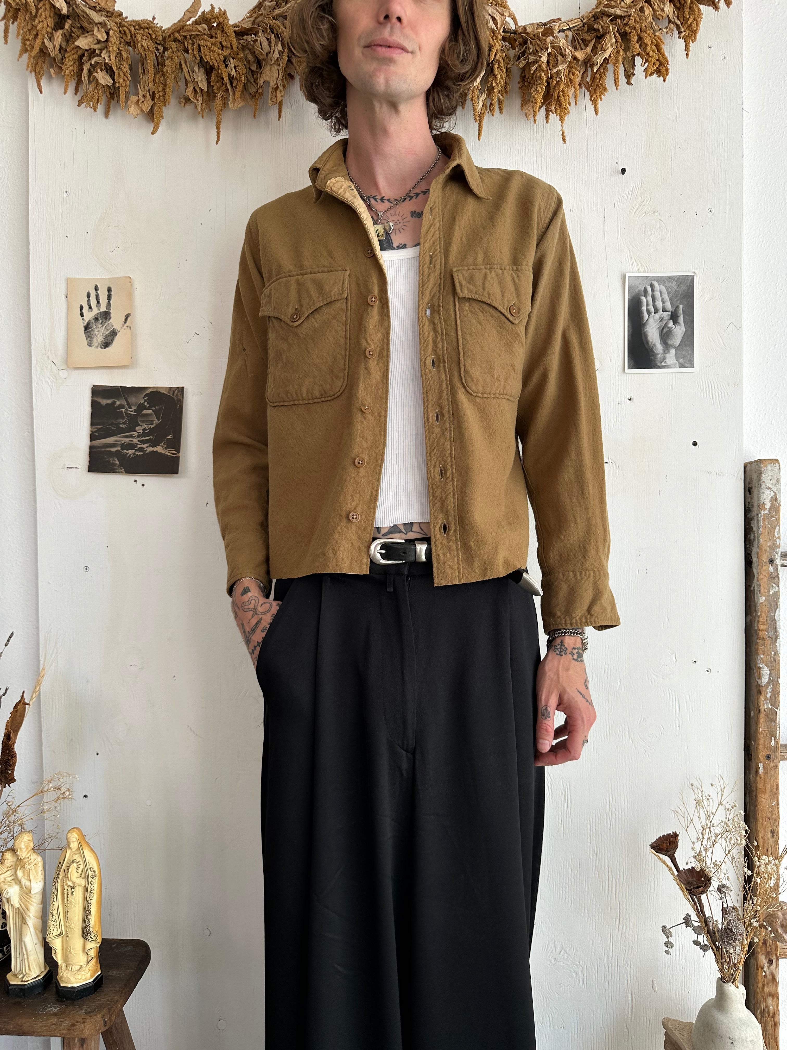 1940s Wool Thrashed and Patched Officers Shirt (Cropped S)