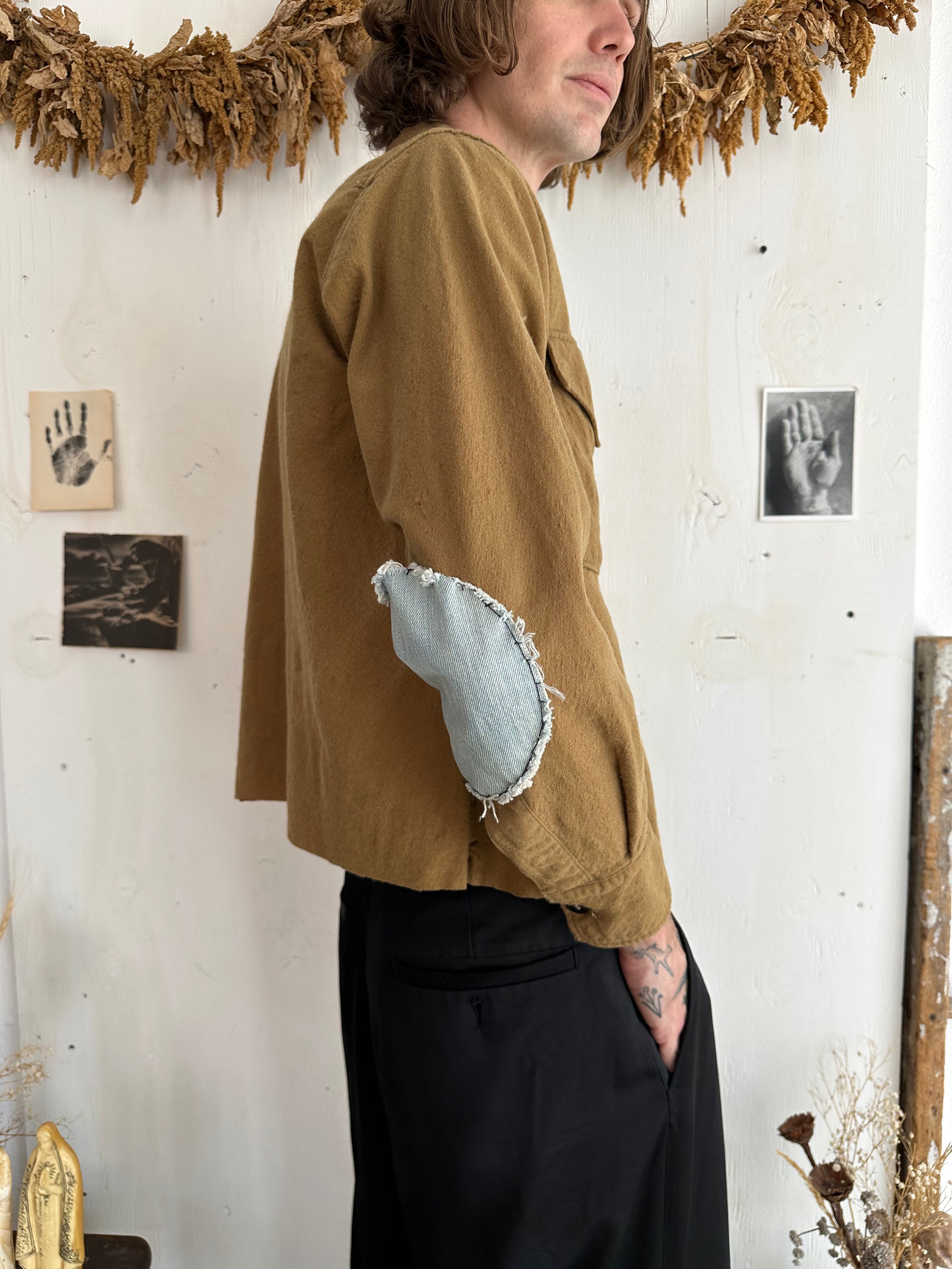 1940s Wool Thrashed and Patched Officers Shirt (Cropped S)