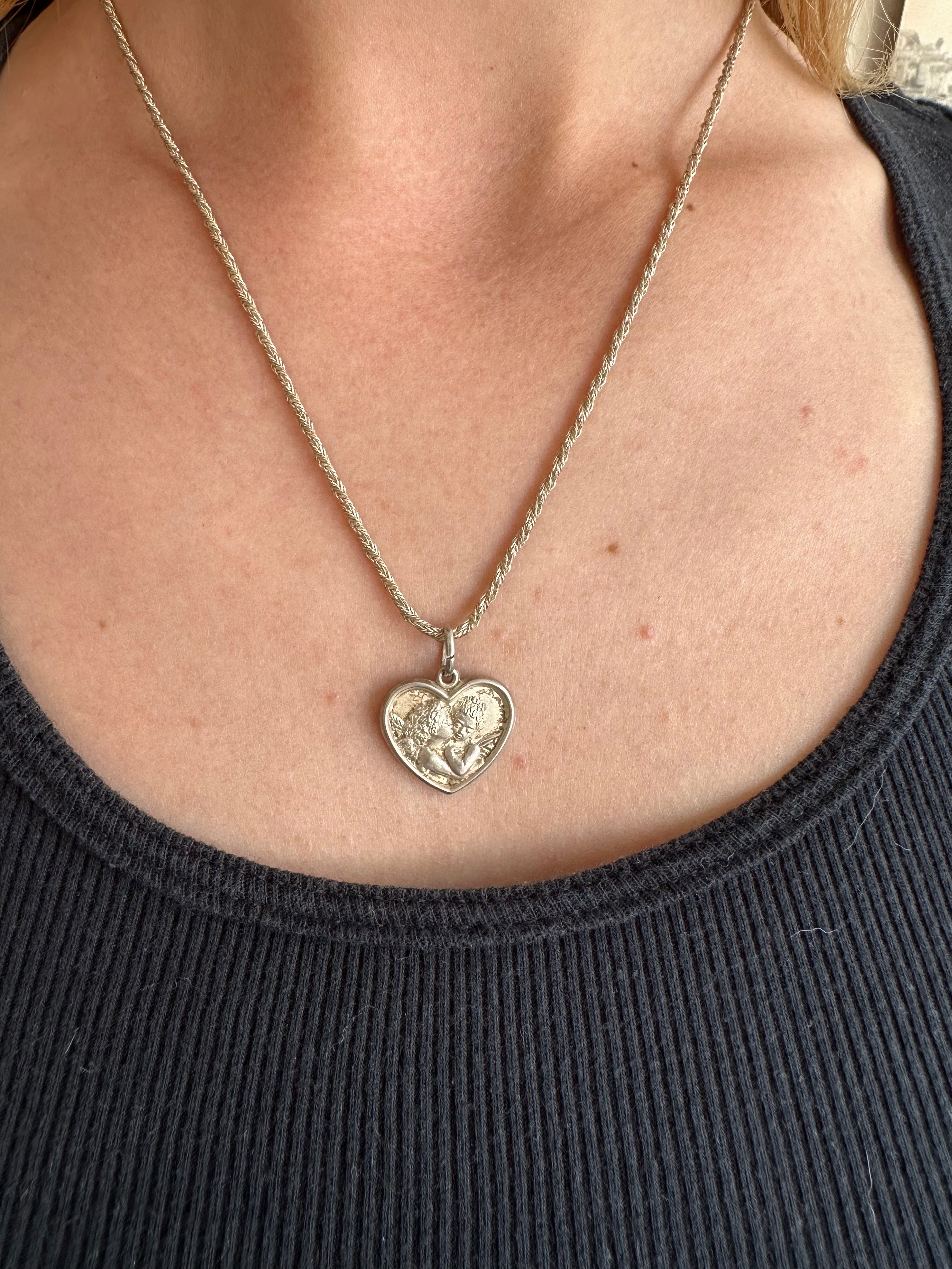 Vintage Sterling Cherub Heart Necklace