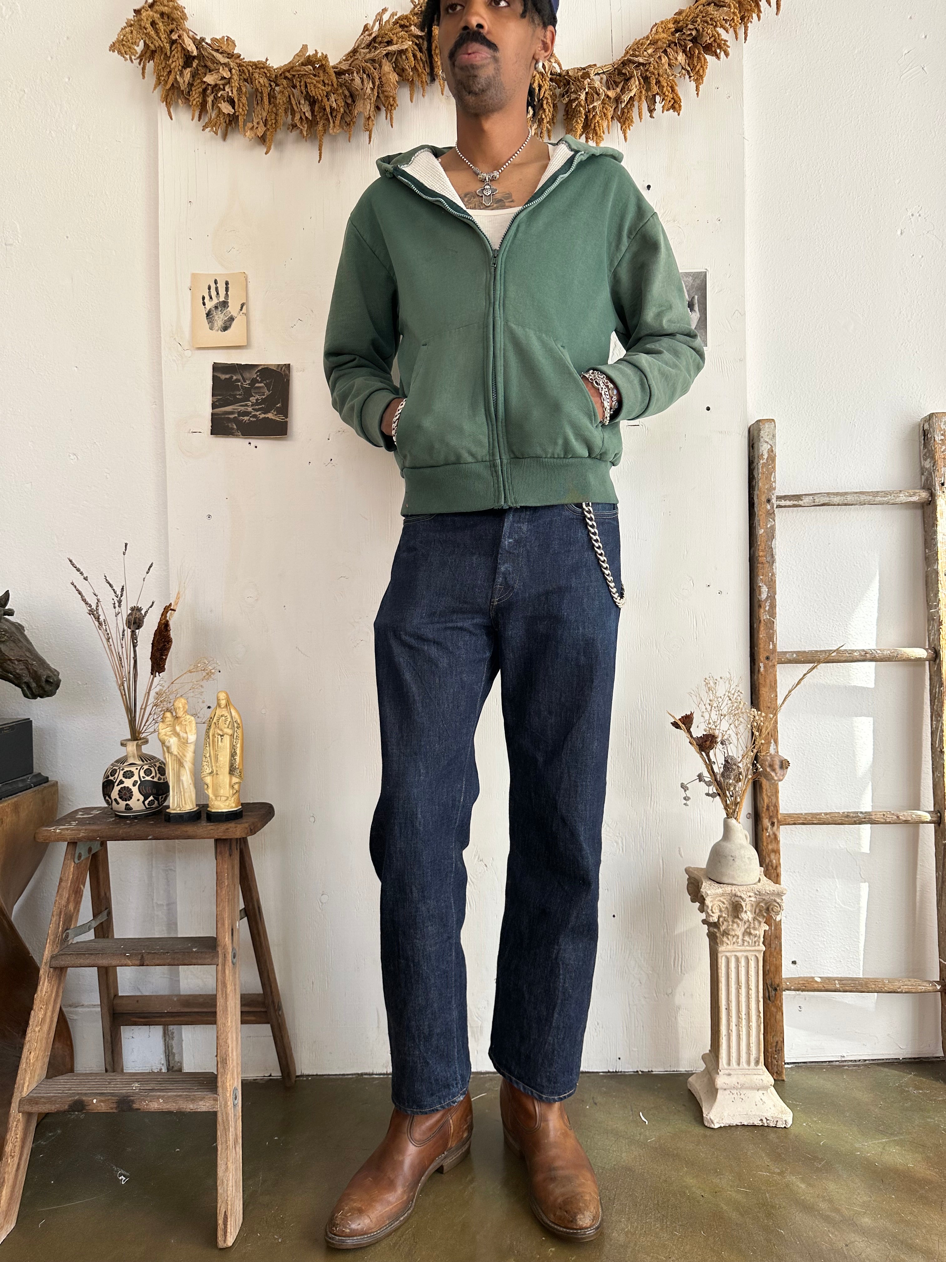 1970s Heavy Thermal Lined Green Zip Up (L)