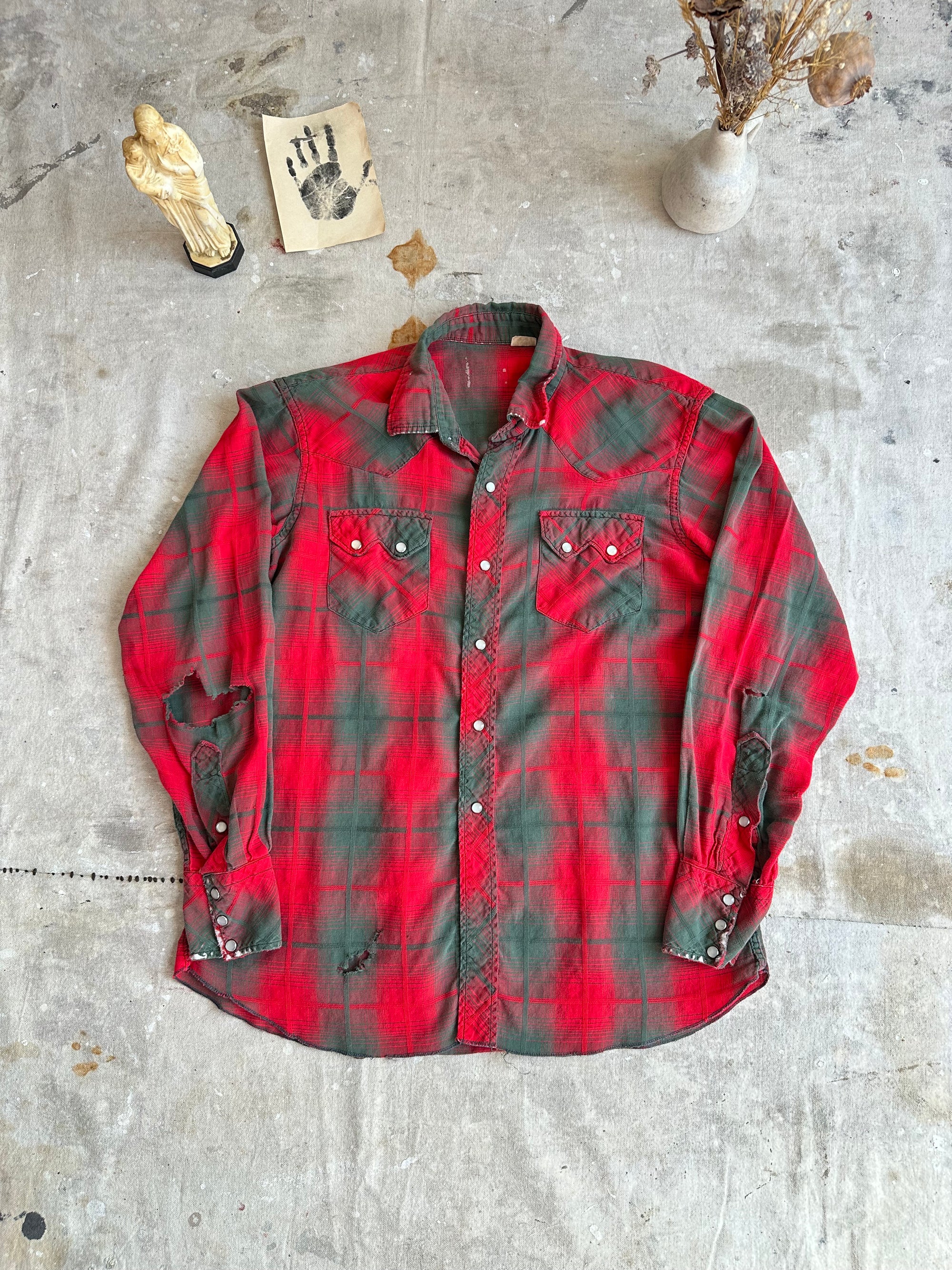 1970s Shadow Plaid Snap Button Western Shirt