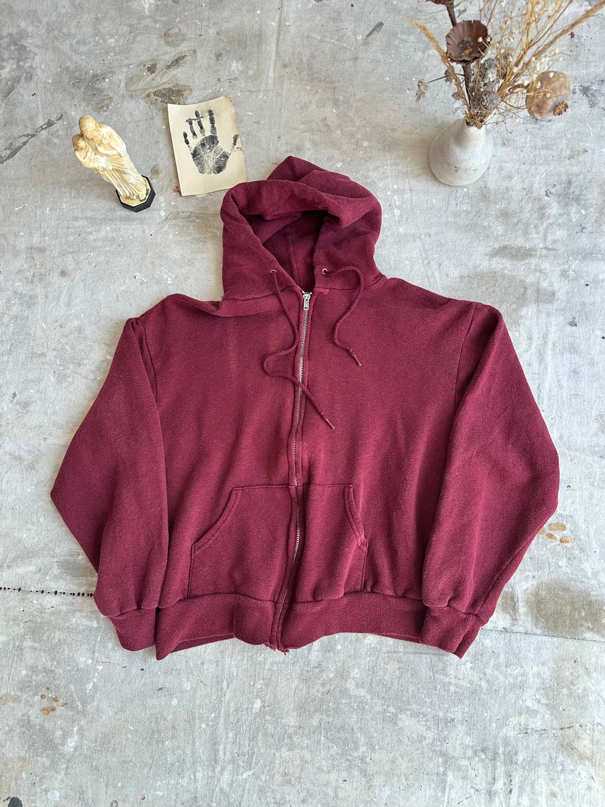 1980s Burgundy Zip-Up Hoodie