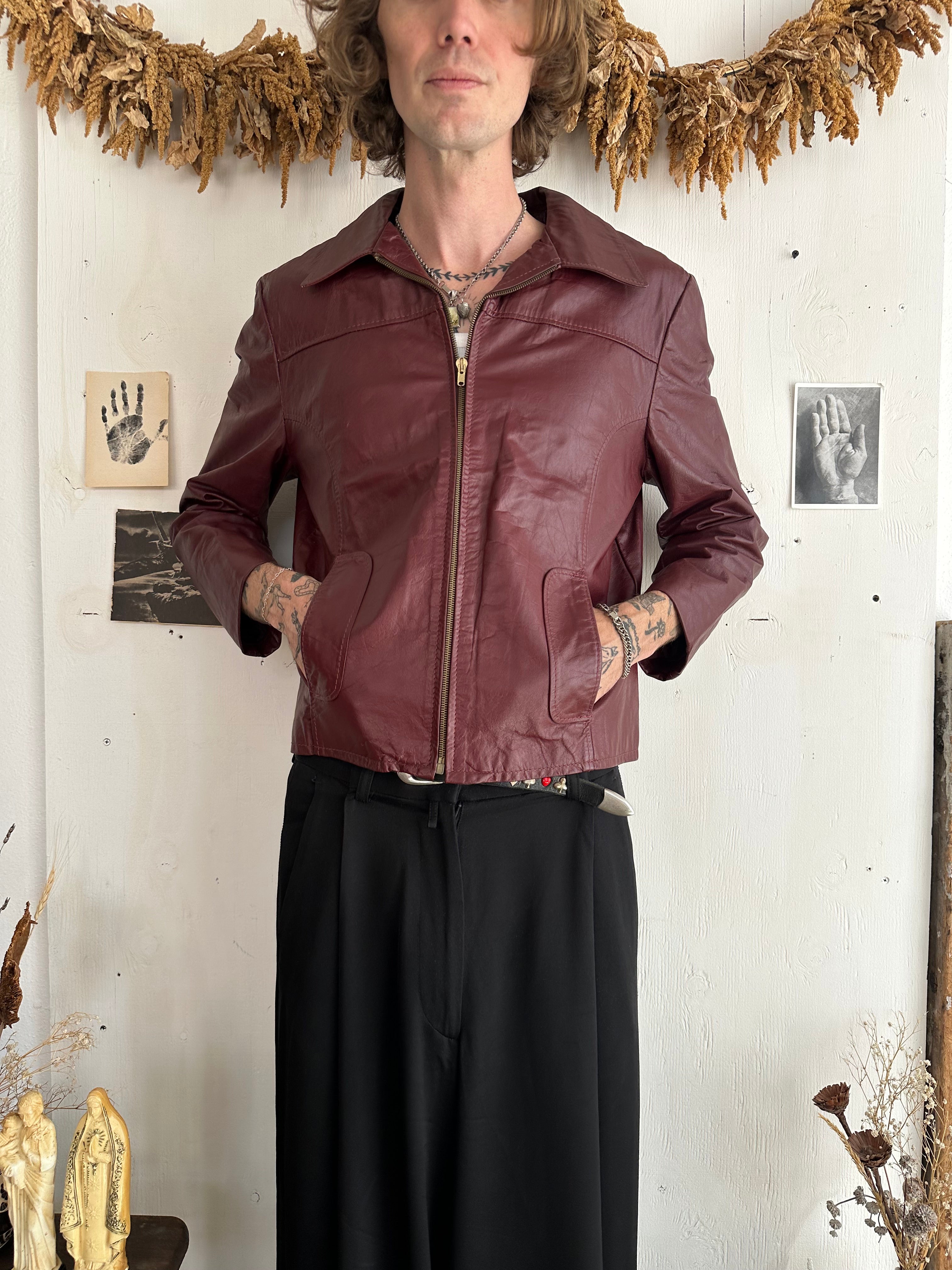 1970s Ox Blood Leather Jacket (Boxy M)