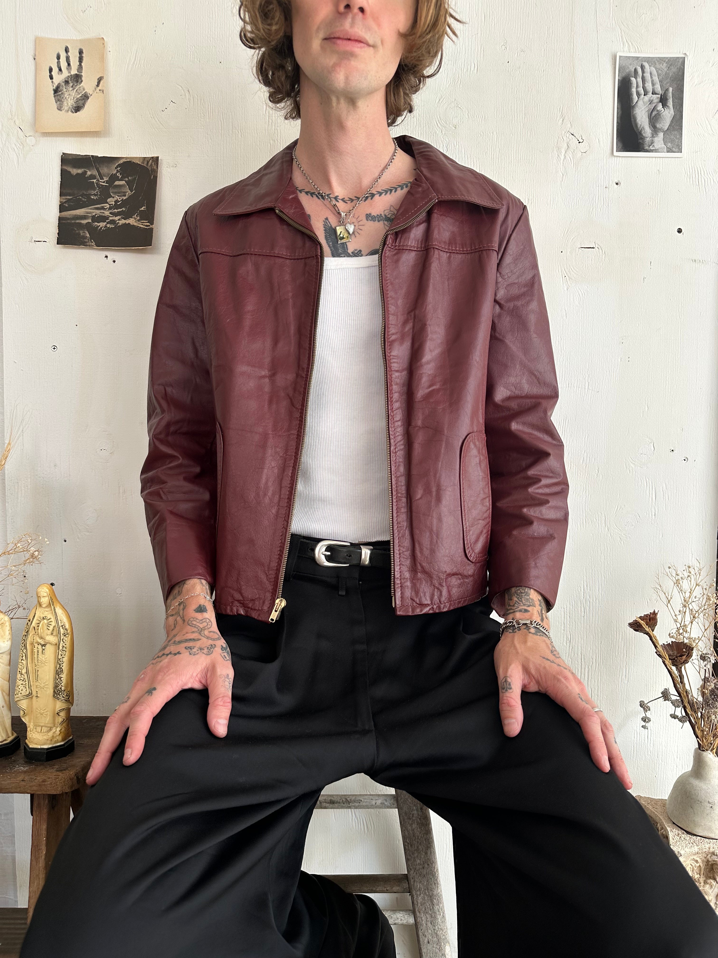 1970s Ox Blood Leather Jacket (Boxy M)