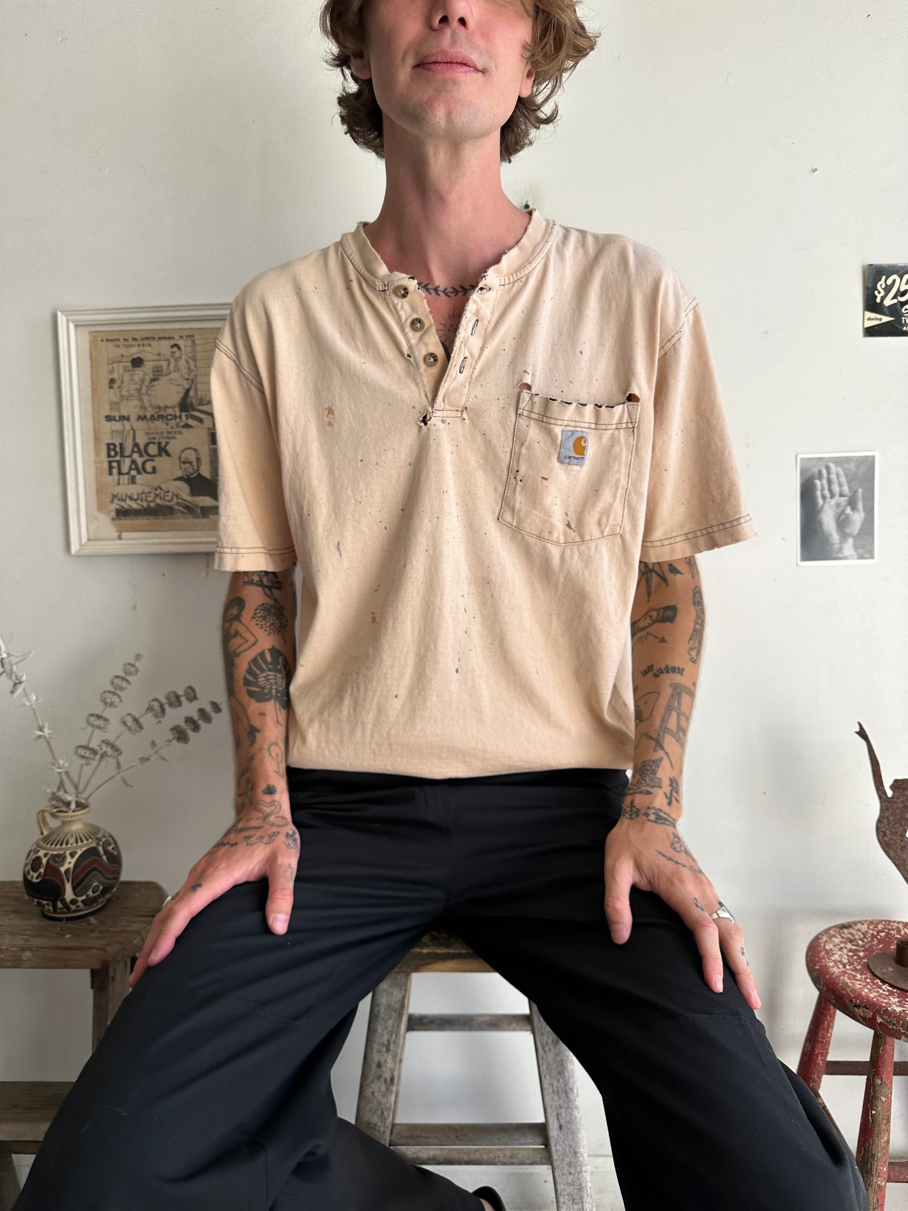 2000s Thrashed Carhartt Henley T-Shirt (XL)