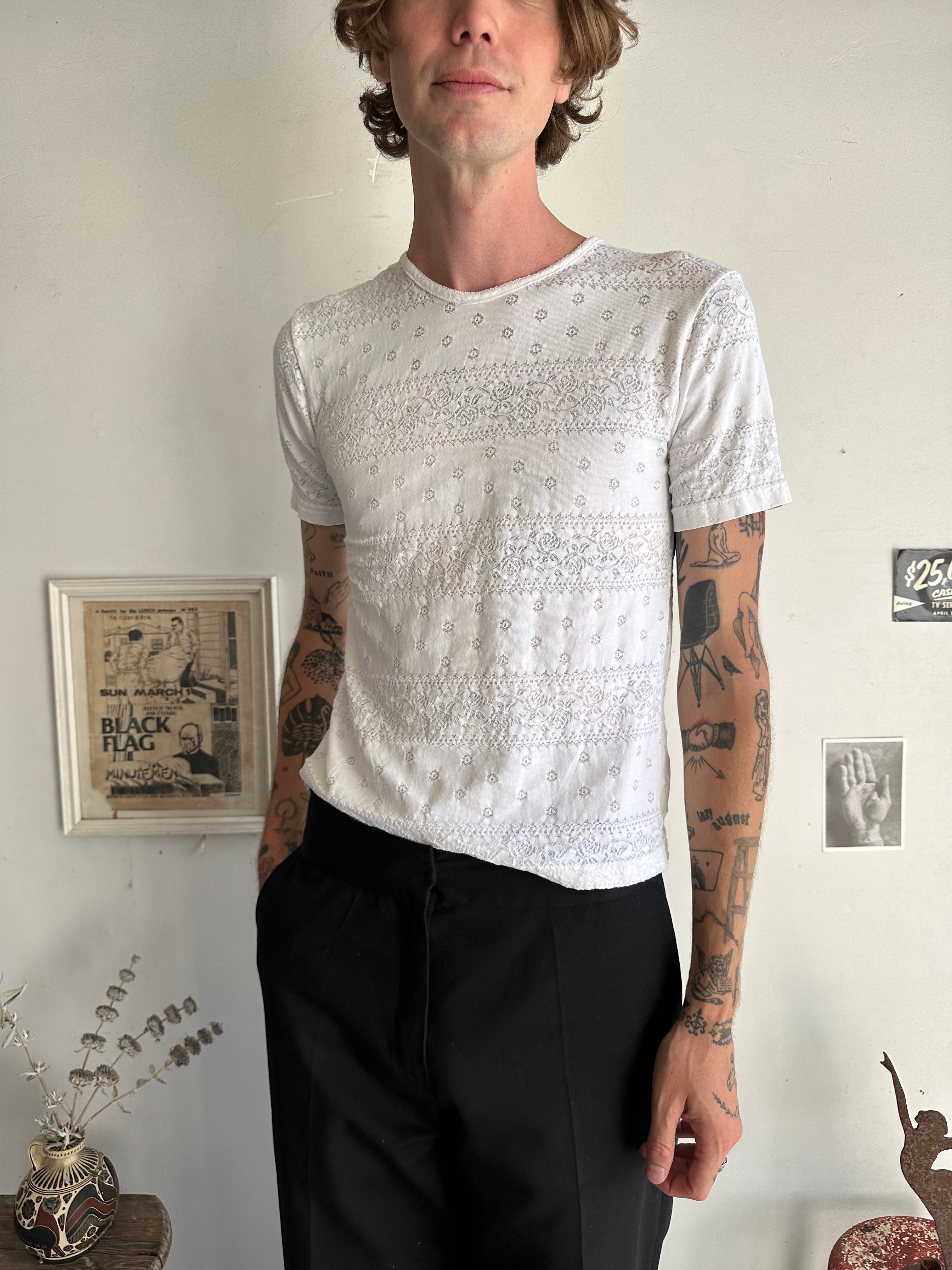 1990s Floral Jacquard T-Shirt (S/M)