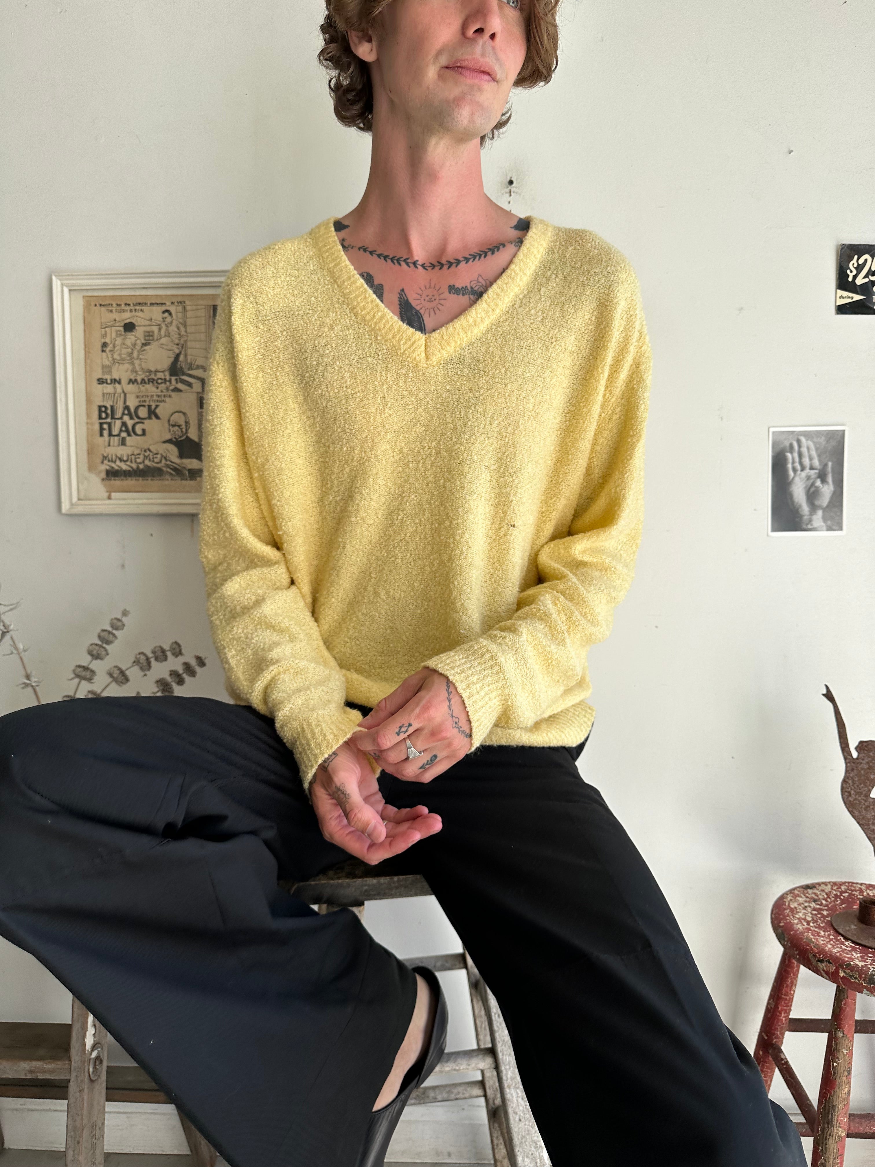 1970s Yellow Knit V Sweater (M/L)