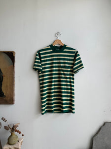 1980s Green and Yellow Striped Pocket Tee (M/L)