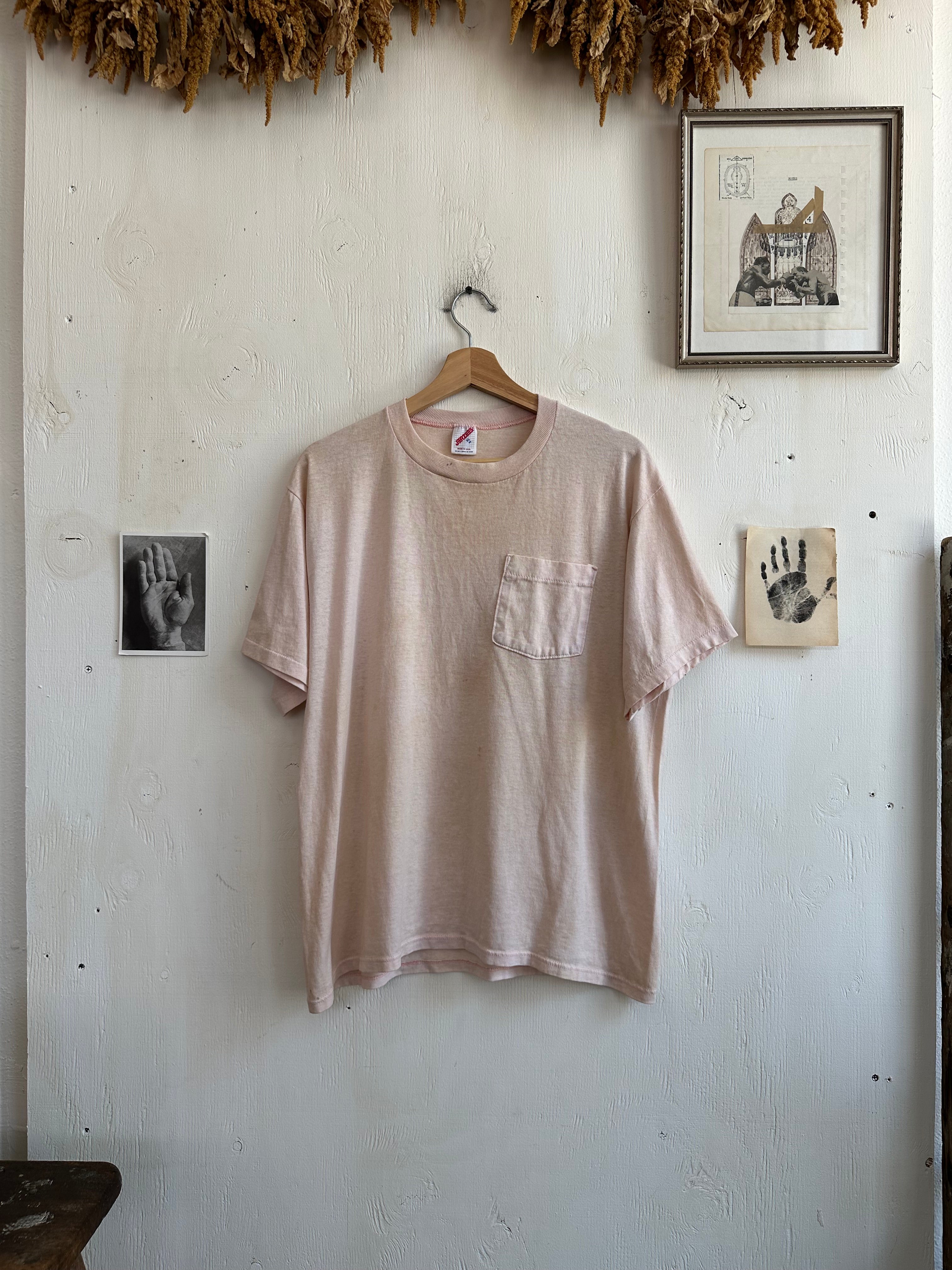 1990s Paper Thin Stained Pink Pocket Tee (Boxy XL)