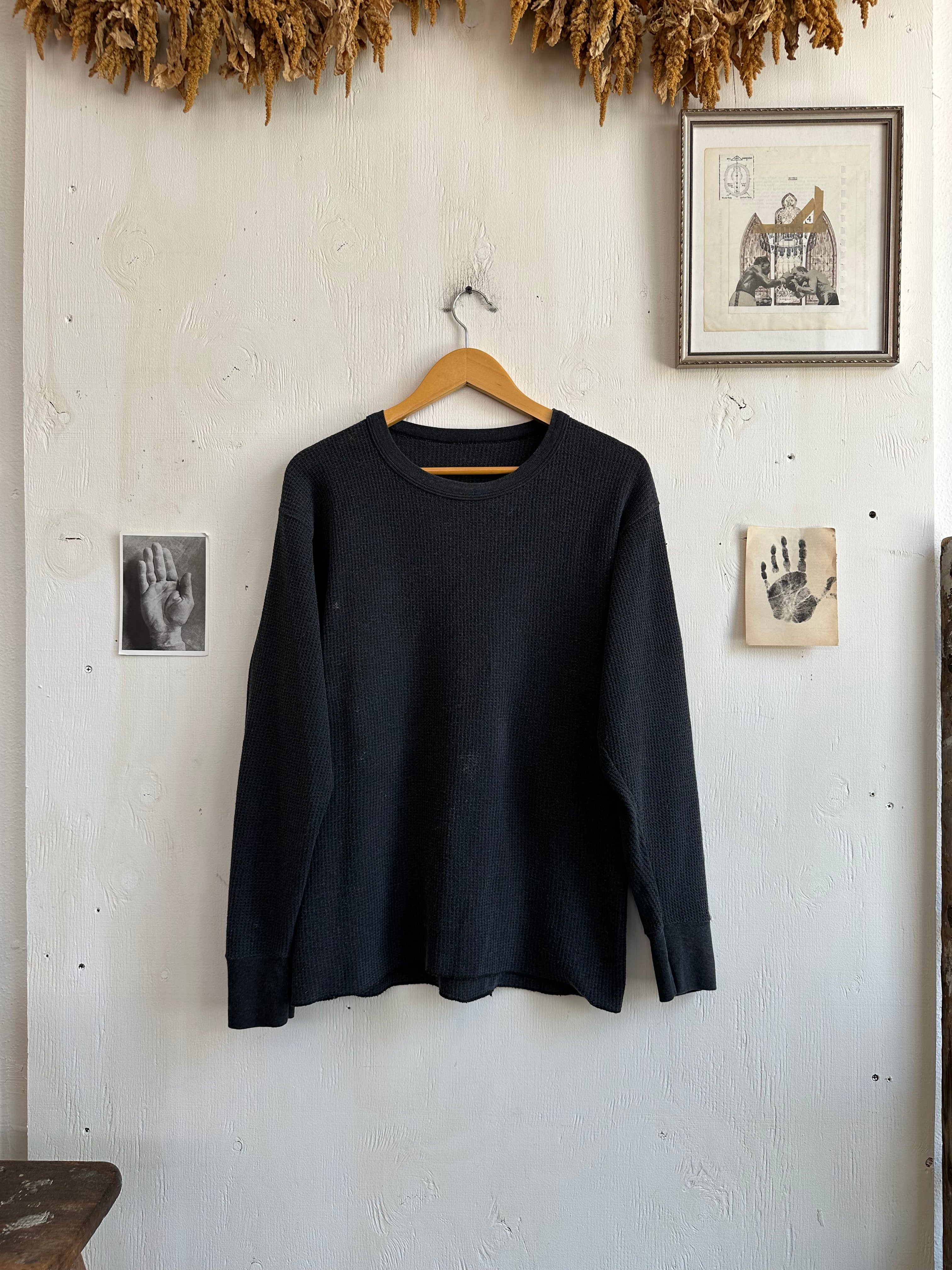 1980s Well Worn Faded Black Thermal (L)