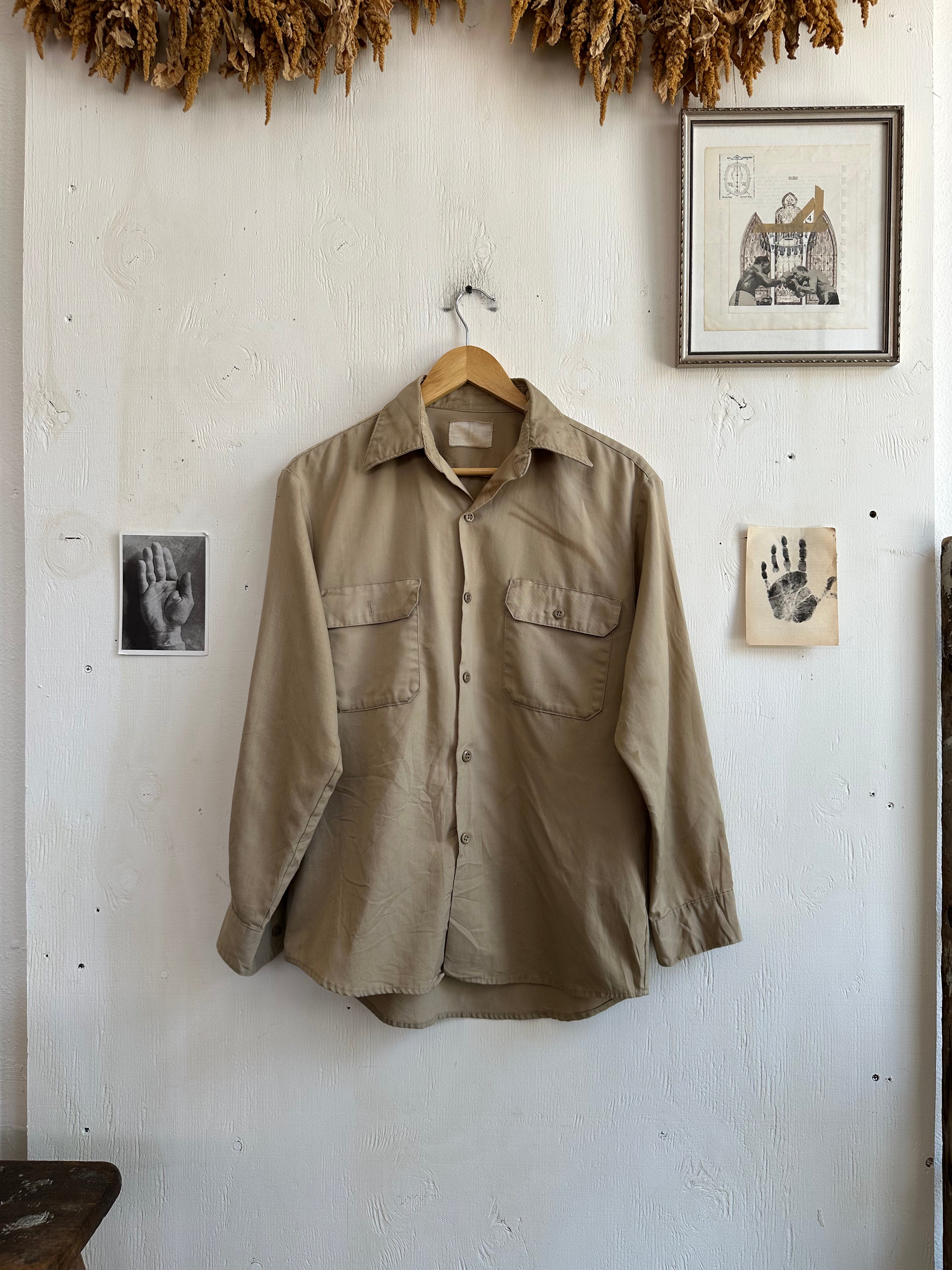 1960s Well Worn Khaki Workshirt (L)