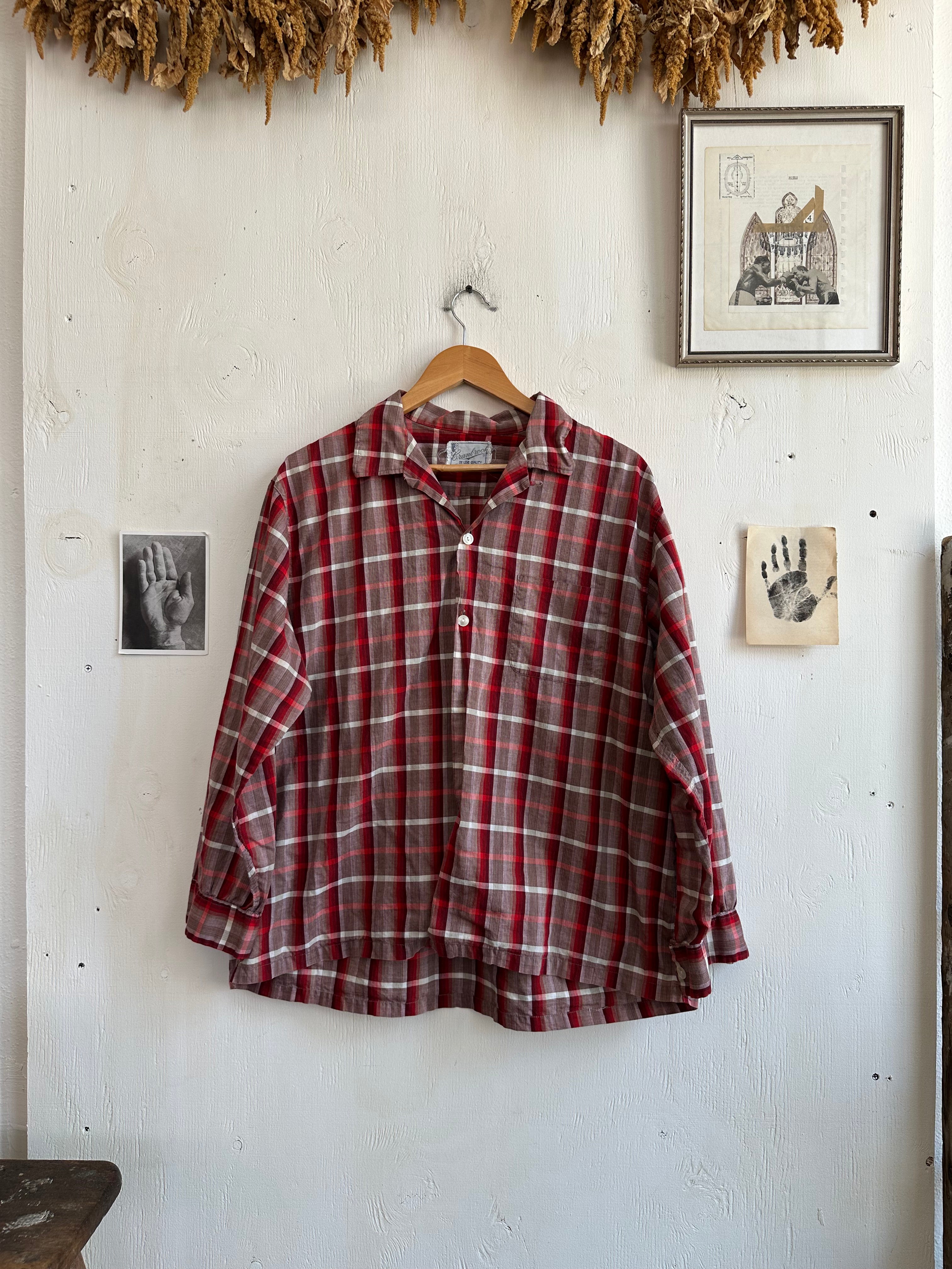 1950s Plaid Loop Collar Button Up (Boxy XL)