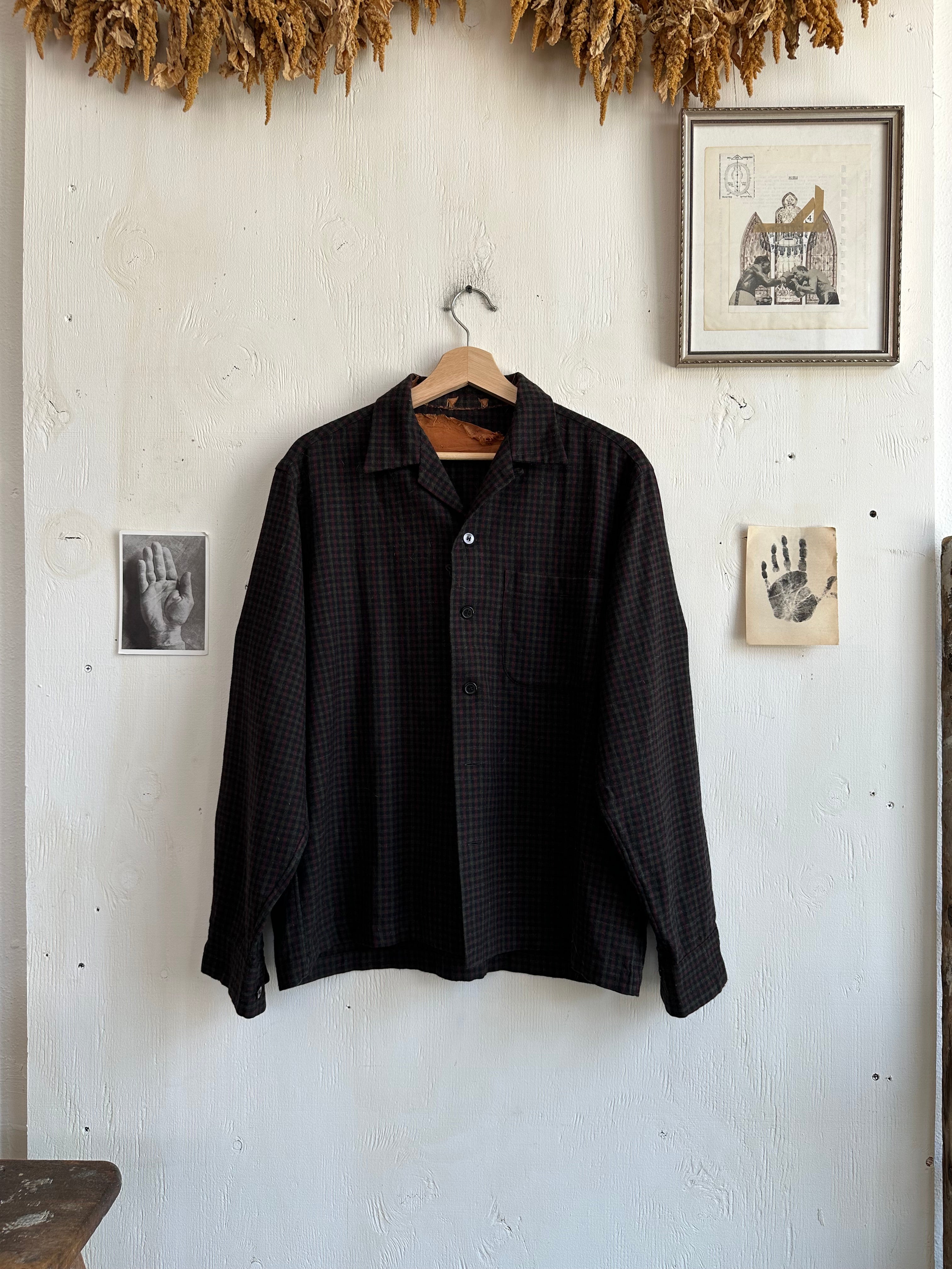 1950s Plaid Loop Collar Wool Flannel (Boxy L)