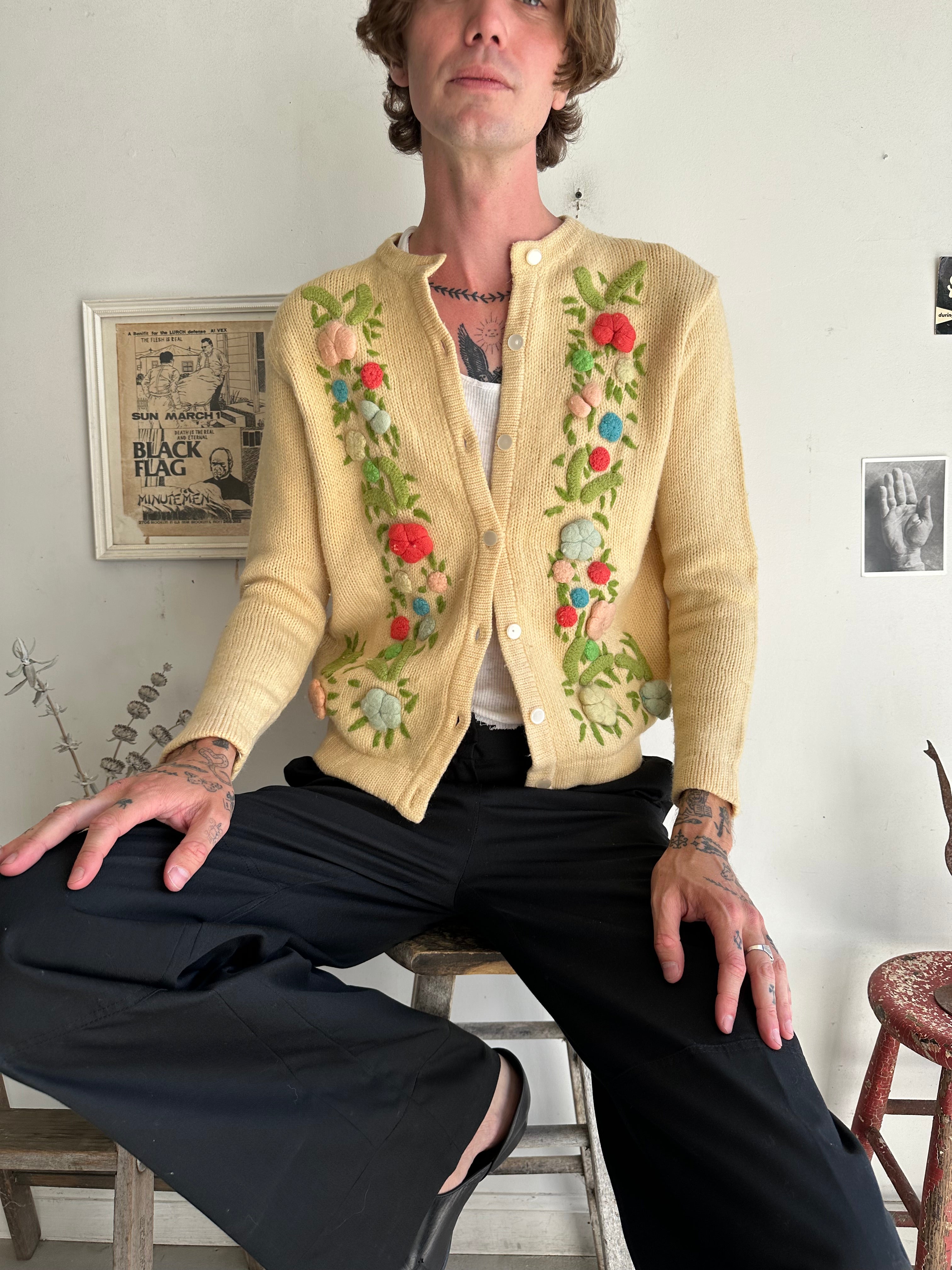 1960s Flower Knit Cardigan (S/M)