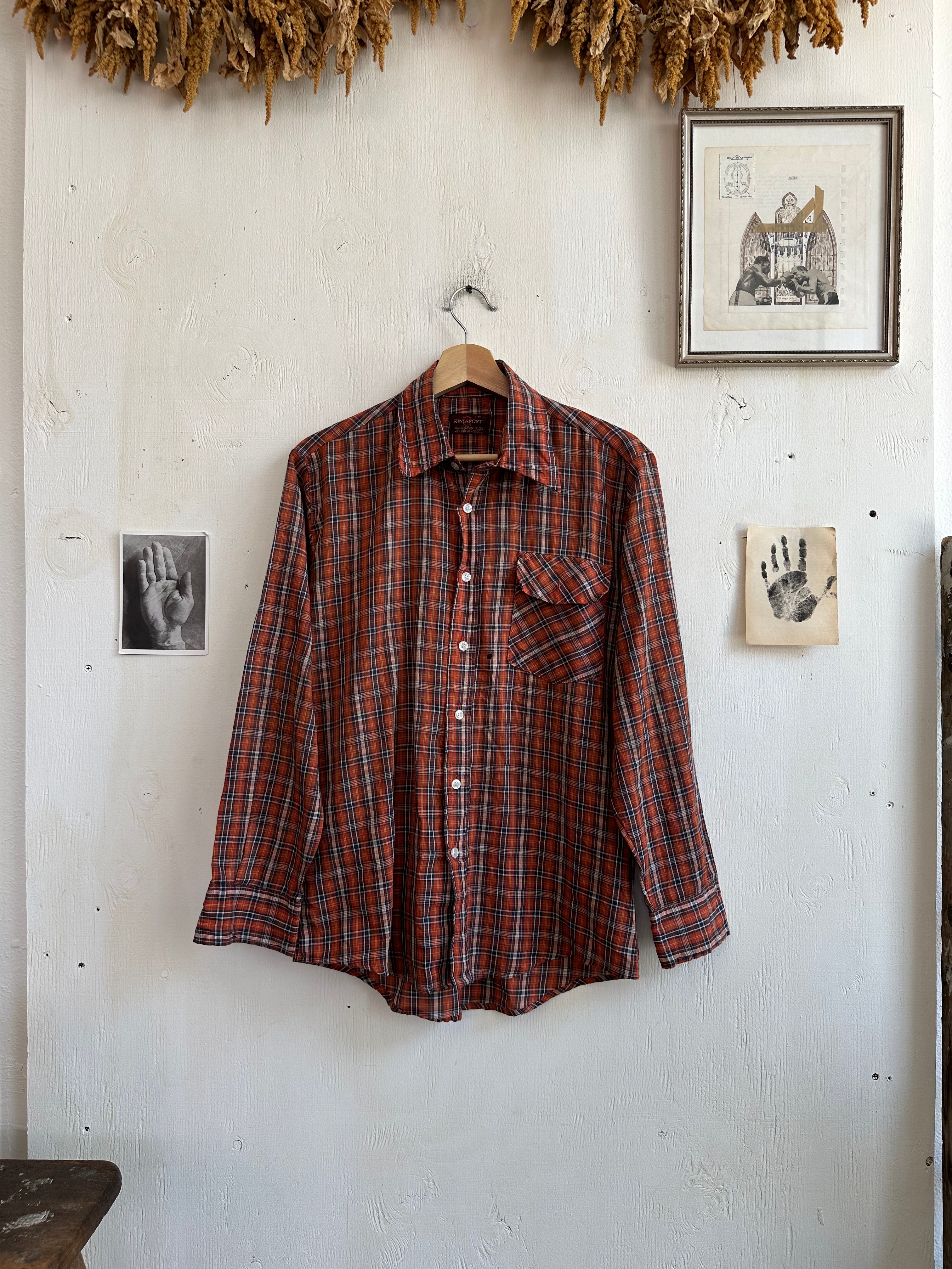 1970s Paper Thin Well Worn Plaid Shirt (L)