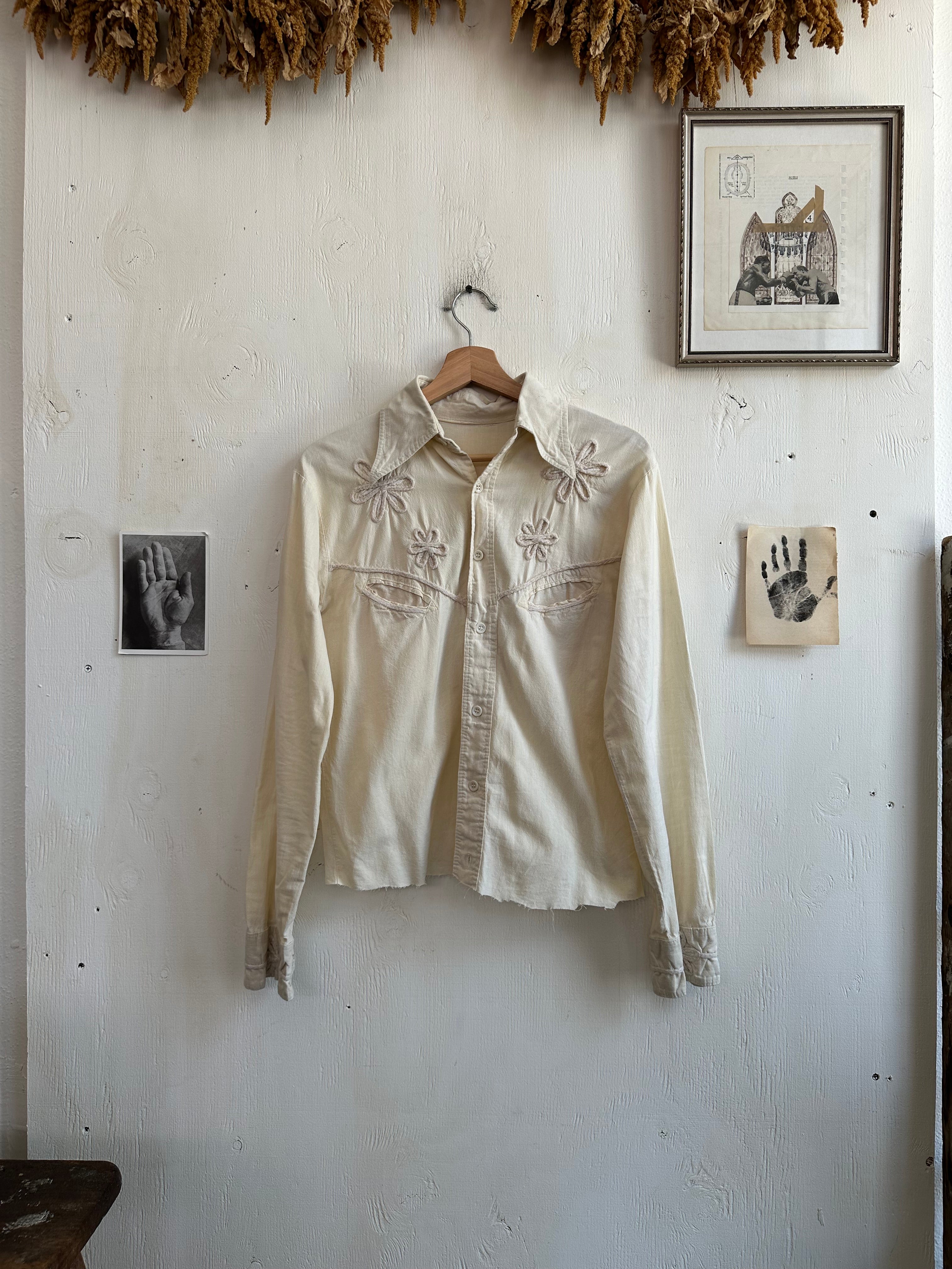 1970s Tonal Embroidered Cotton Western Shirt (S)