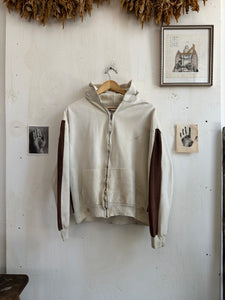 1980s Thrashed Colorblock Cream and Brown Zip Up (Boxy L)