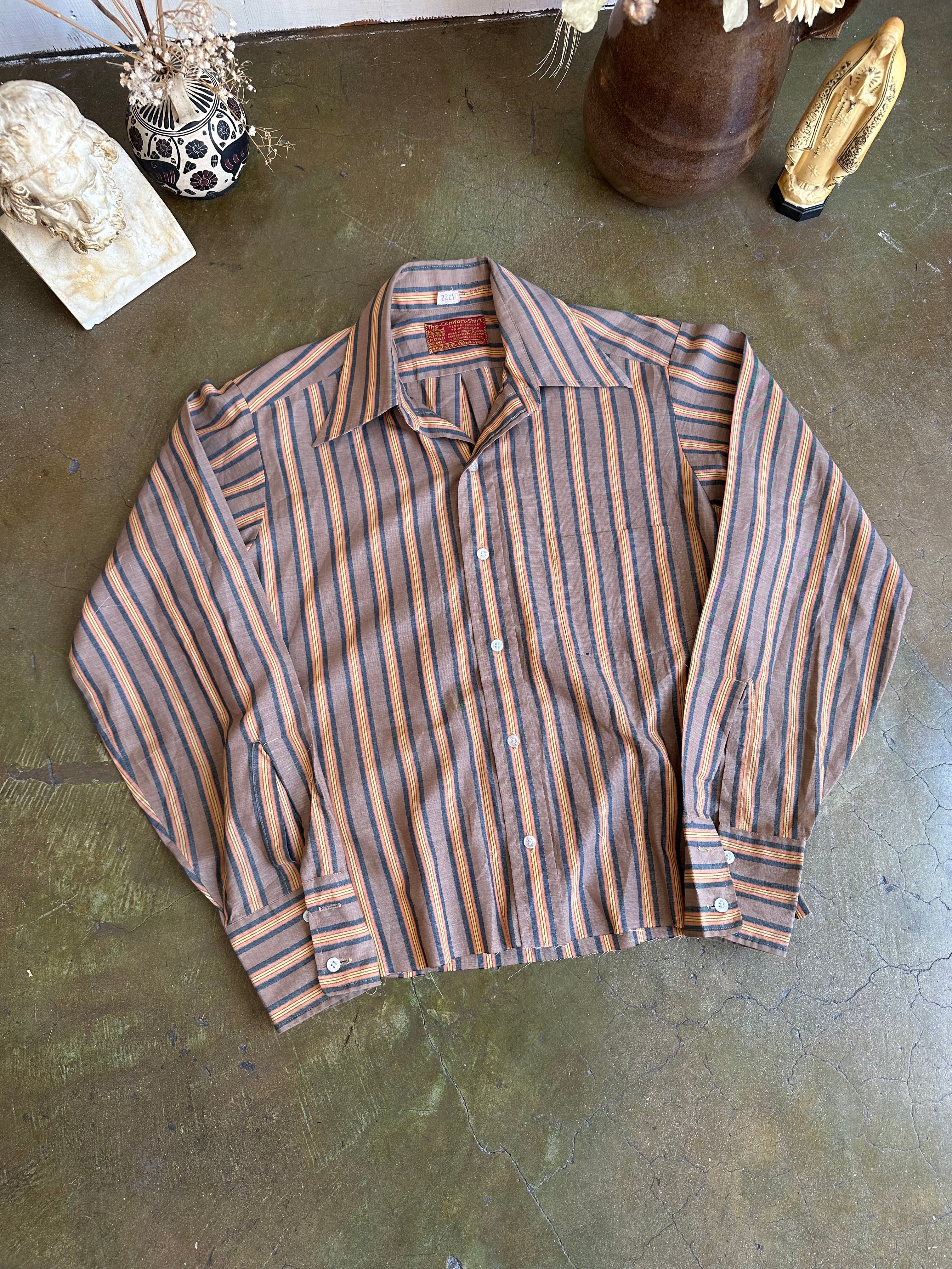 1970s Striped Chopped Hem Button Up (S)