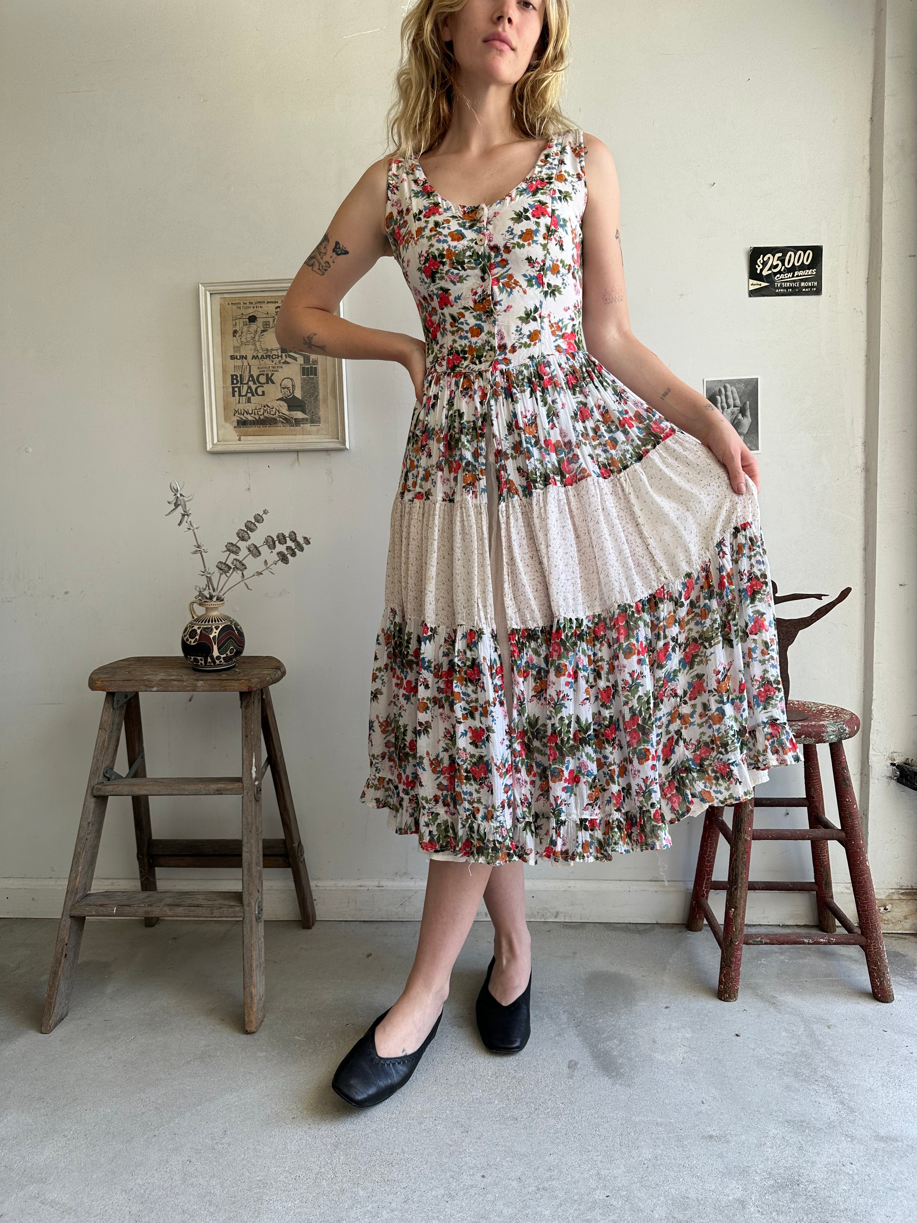 1980s Floral Gauze lined Dress (XS/S)