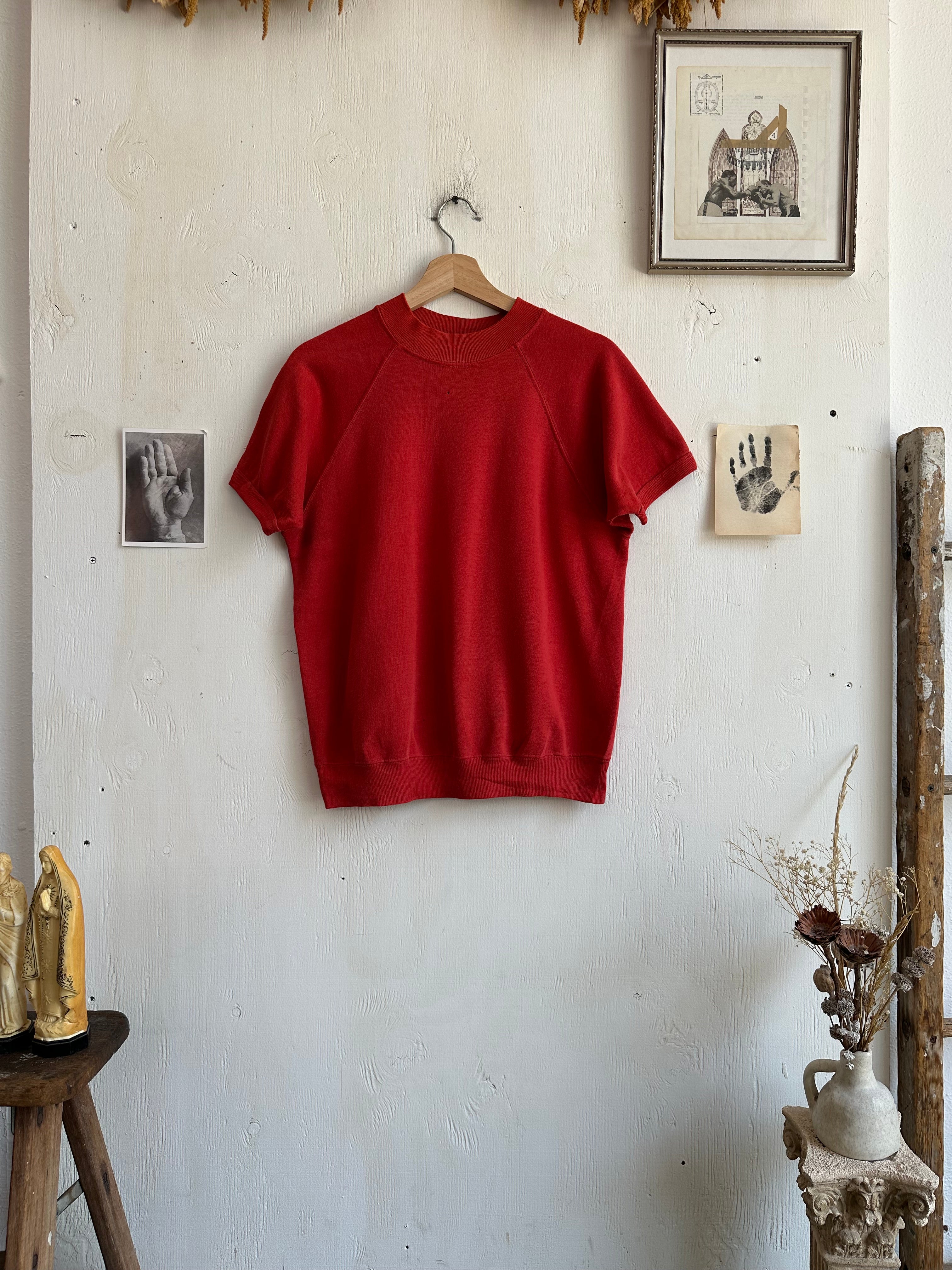 1970s Short Sleeve Sun Faded Red Sweatshirt (S/M)