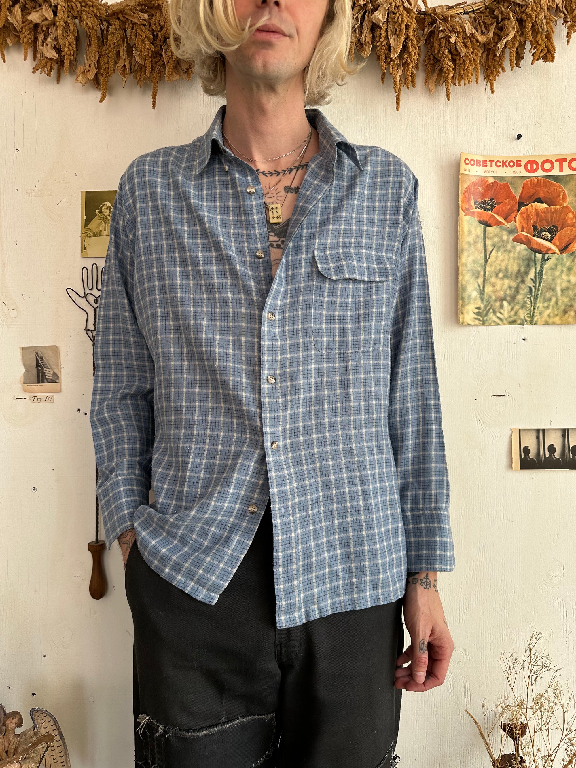 1990s Paper Thin Check Button Up