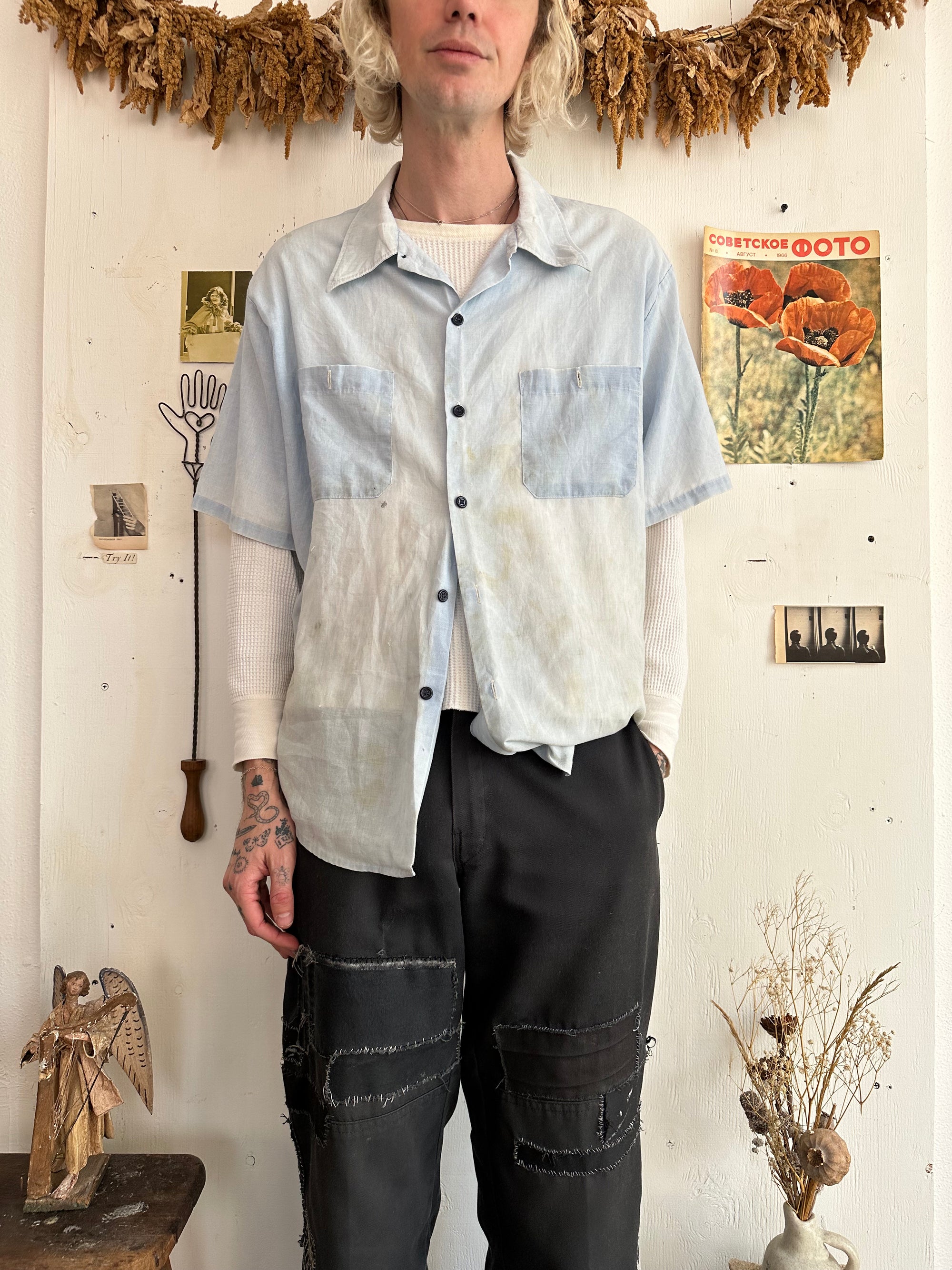 1970s  Thrashed Paper Thin Chambray Shirt